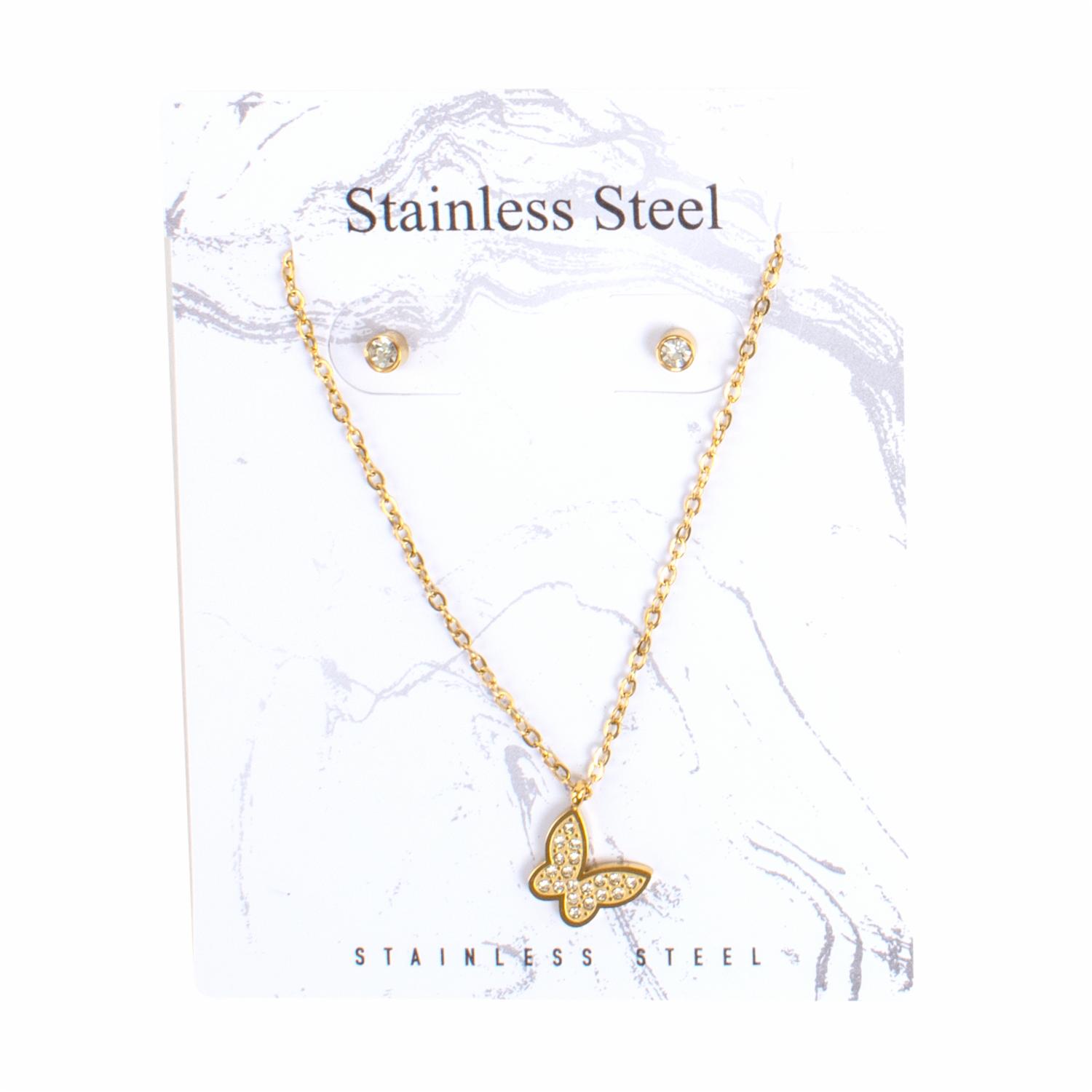 Juego De Bisutería De Collar Y Aretes Con Dije De Mariposa STAINLESS STEEL X 3 Uds