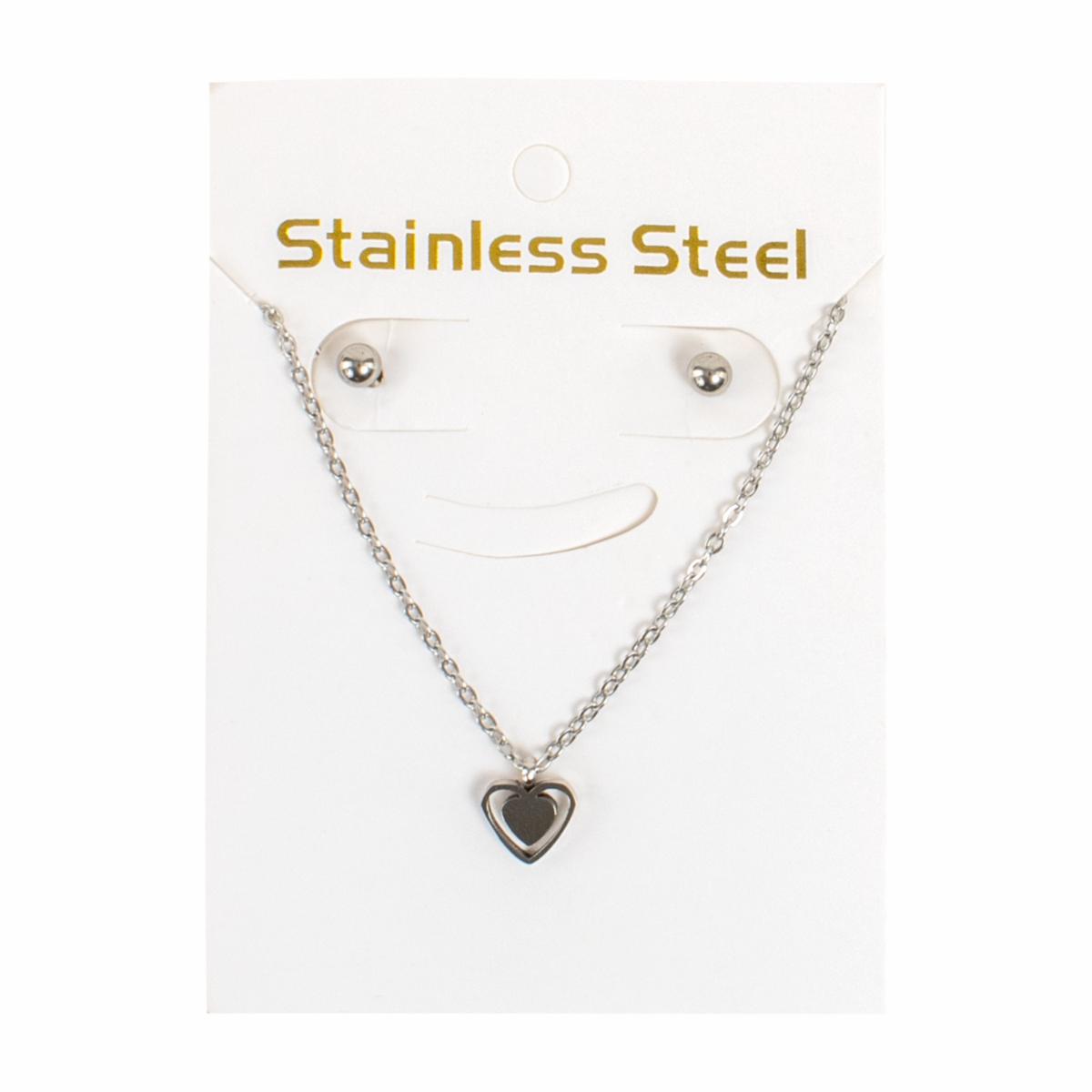 Juego De Bisutería De Collar Y Aretes Con Dije De Corazón STAINLESS STEEL X 3 Uds