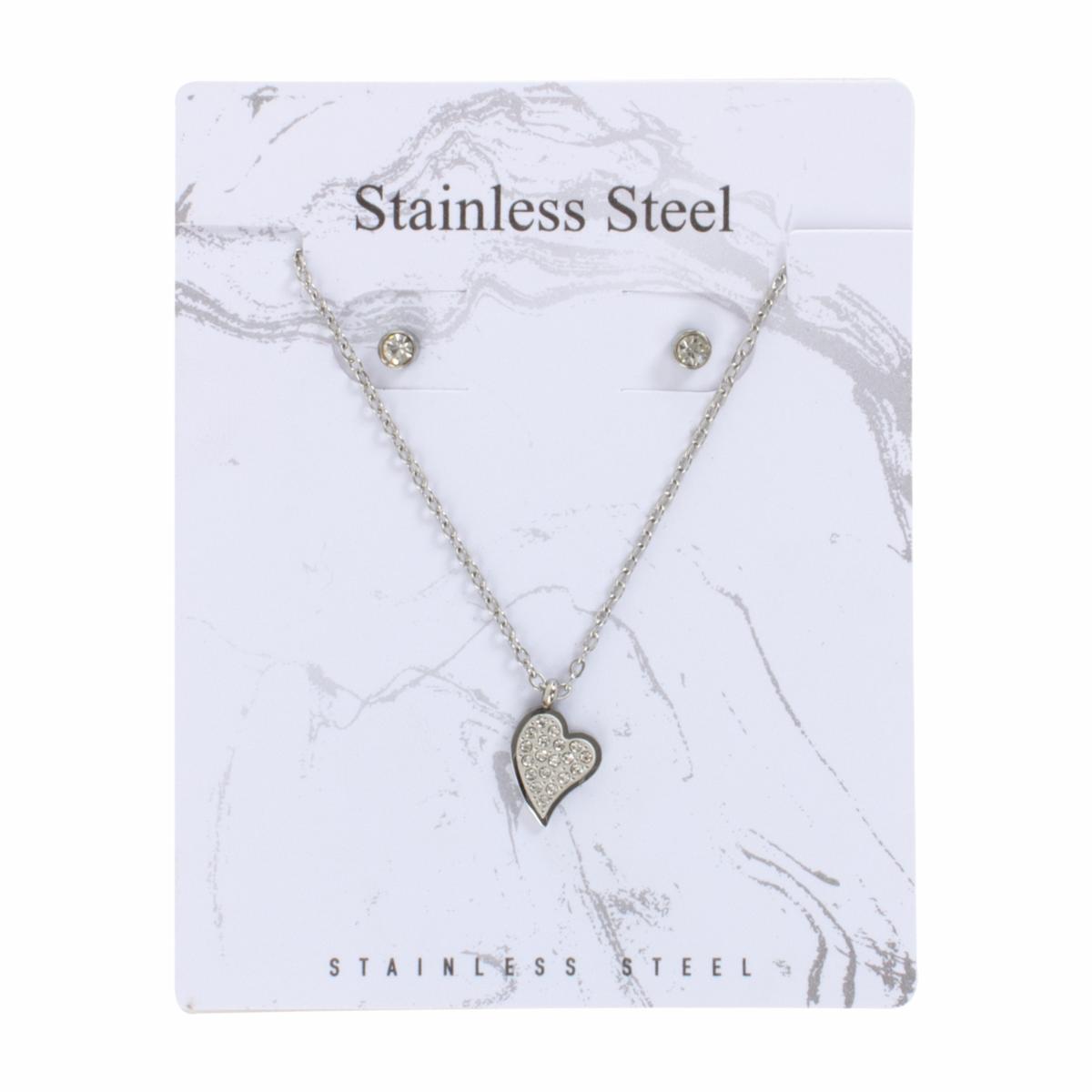 Juego De Bisutería De Collar Y Aretes Con Dije De Corazón STAINLESS STEEL X 3 Uds
