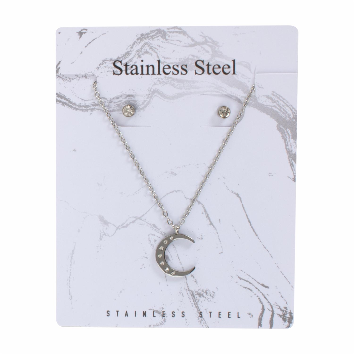 Juego De Bisutería De Collar Y Aretes Con Dije De Luna STAINLESS STEEL X 3 Uds
