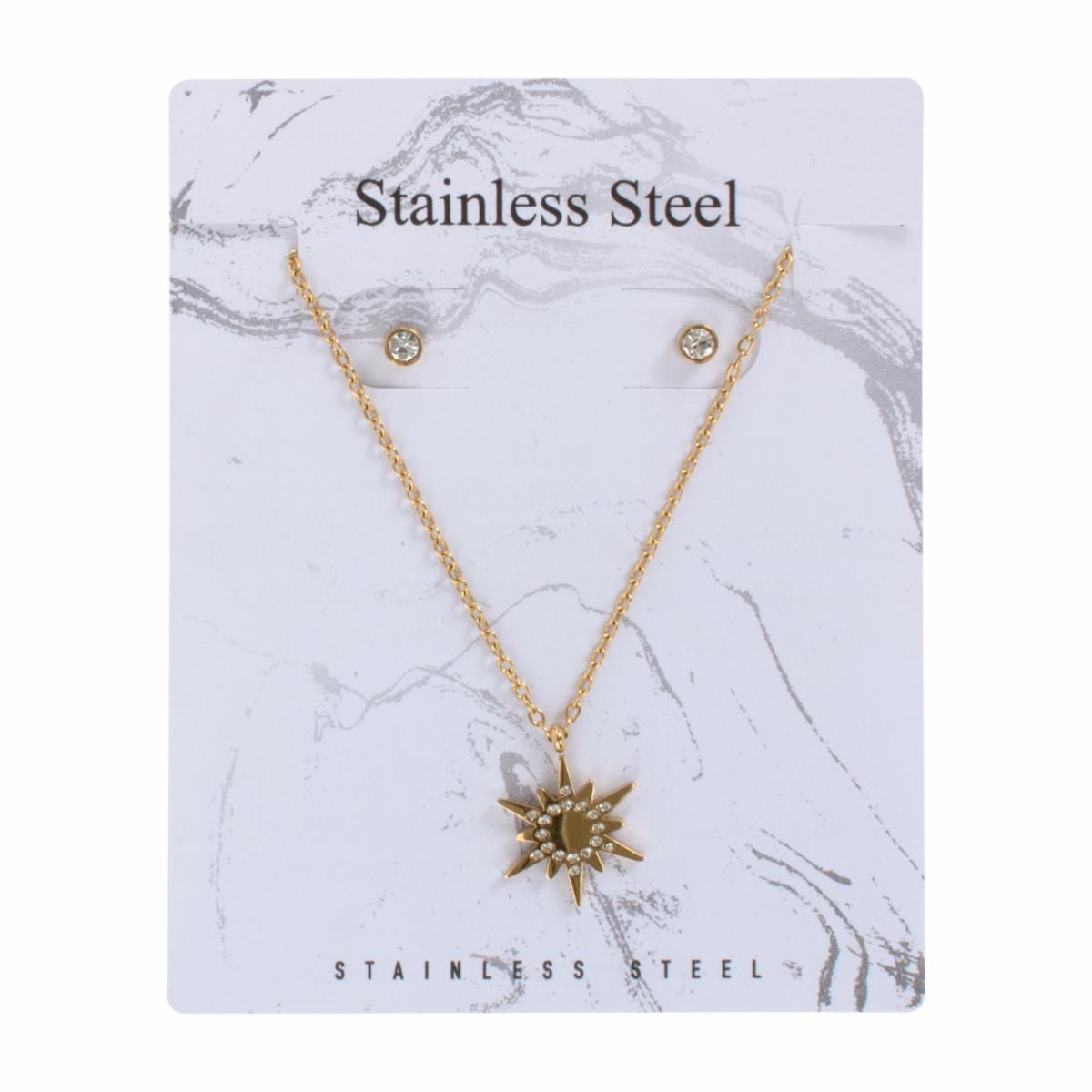 Juego De Bisutería De Collar Y Aretes Con Dije De Sol STAINLESS STEEL X 3 Uds