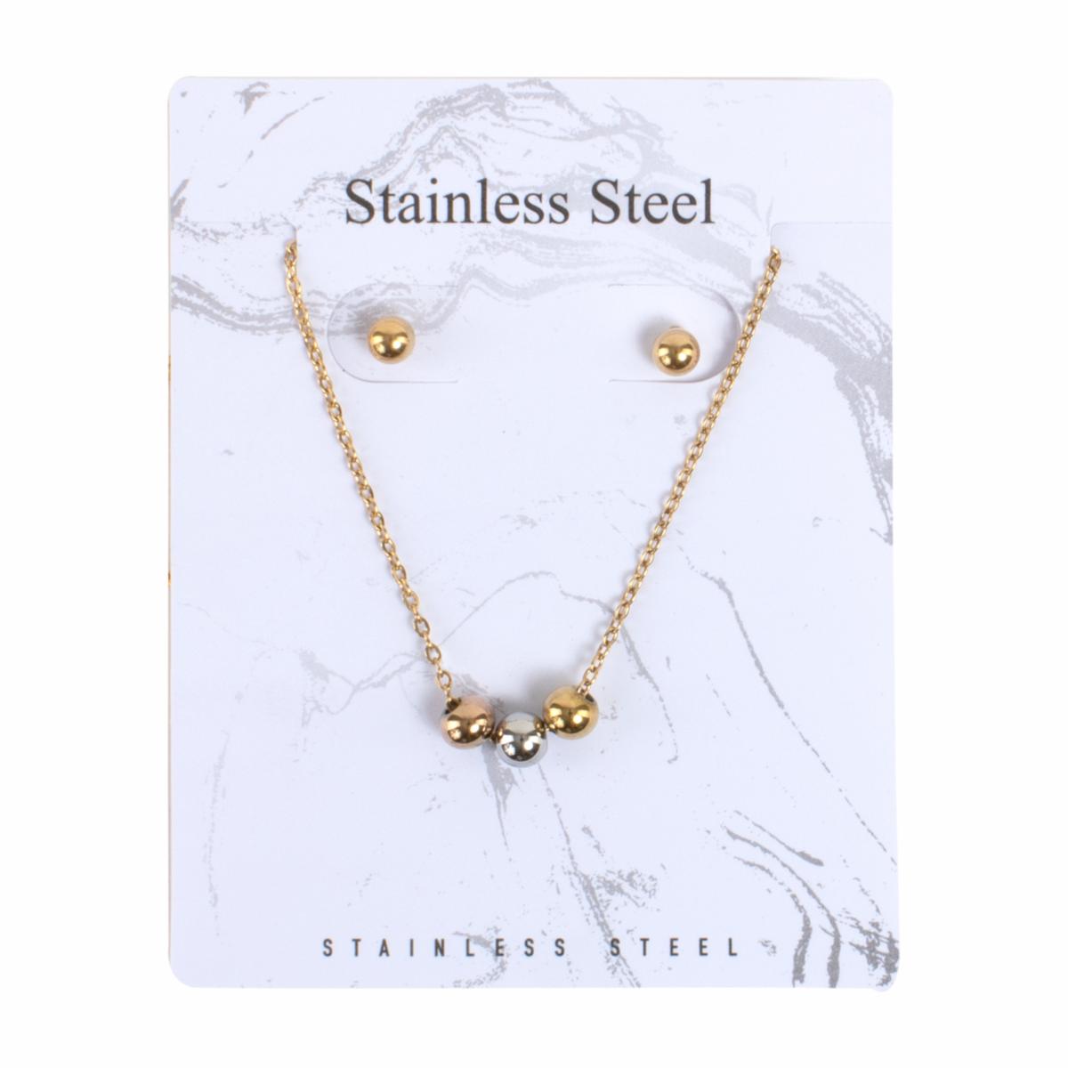 Juego De Bisutería De Collar Y Aretes De Bolitas STAINLESS STEEL X 3 Uds