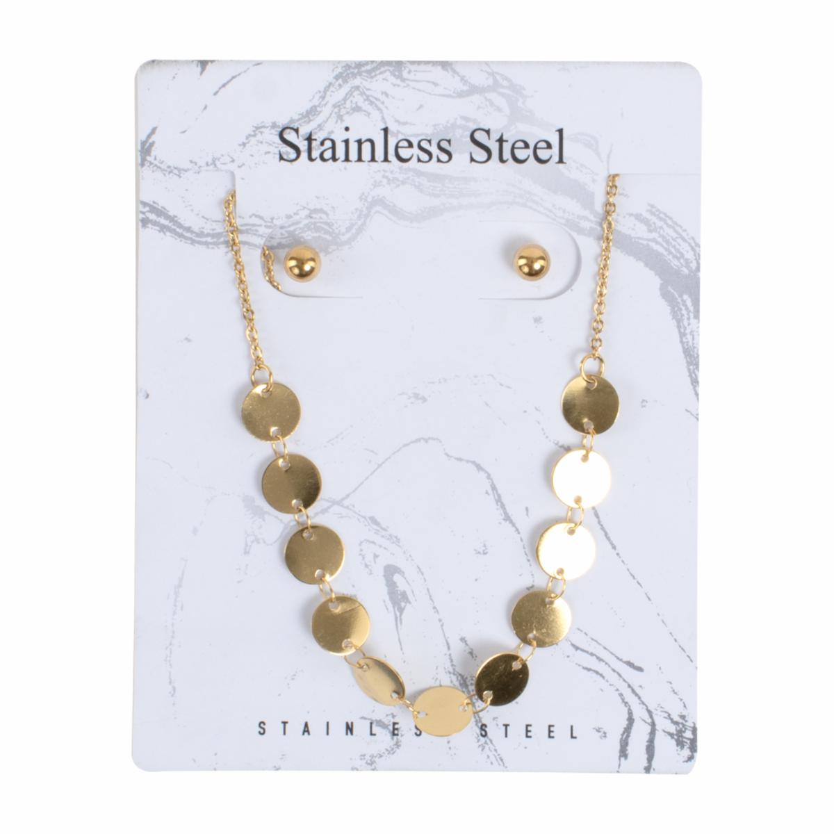 Juego De Bisutería De Collar Y Aretes De Bolitas STAINLESS STEEL X 3 Uds