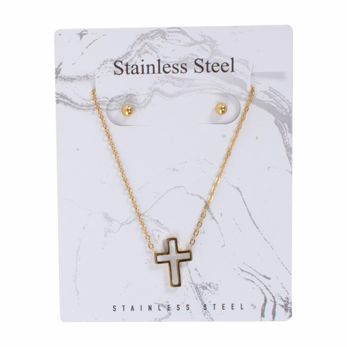 Juego De Bisutería De Collar Y Aretes Con Dije De Cruz STAINLESS STEEL X 3 Uds