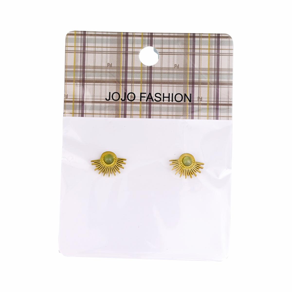 Aretes Para Dama Diseño Sol Con Piedra Verde JOJO FASHION Dorado