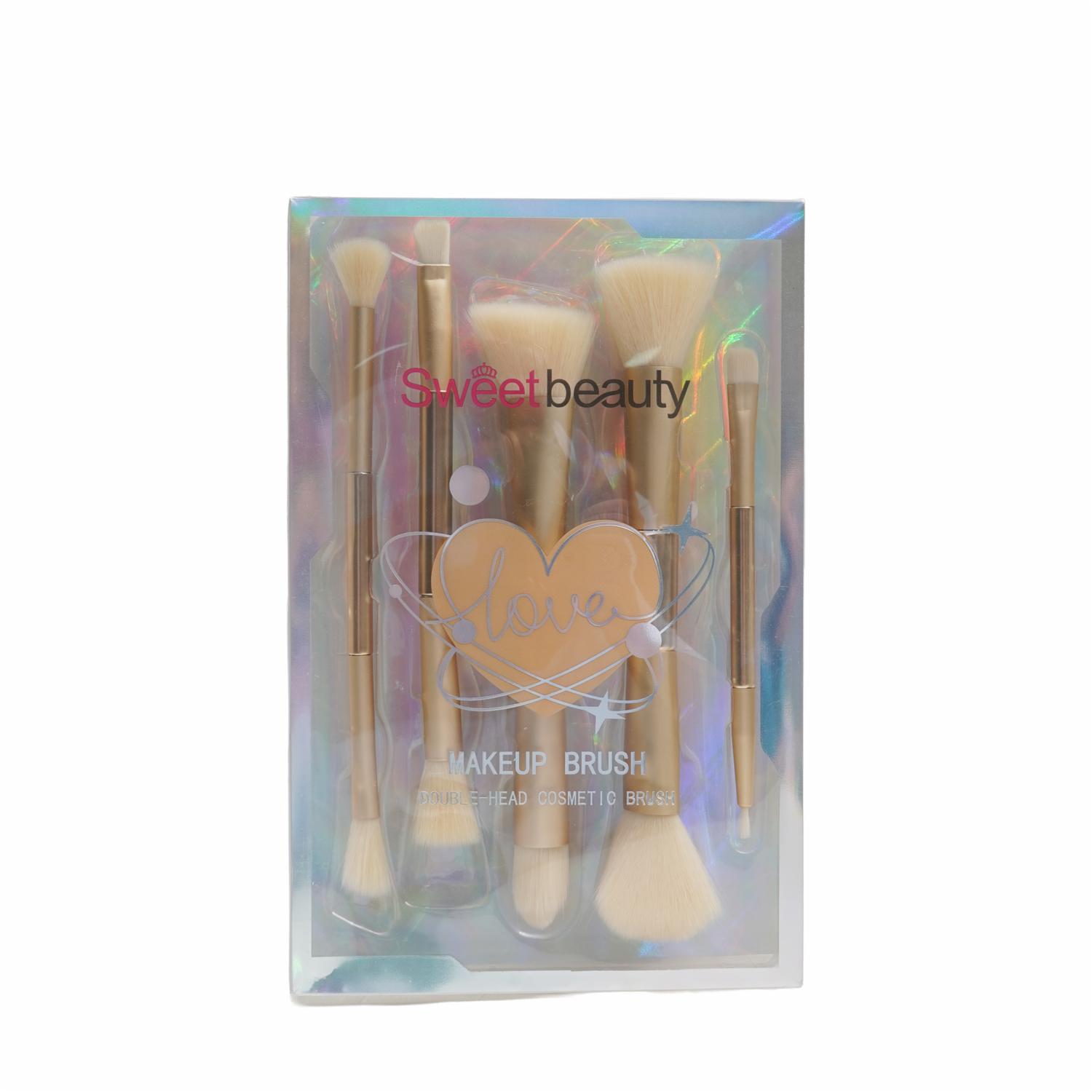 Brochas De Maquillaje Set Doble Cabeza Línea Love SWEET BEAUTY 5 Piezas
