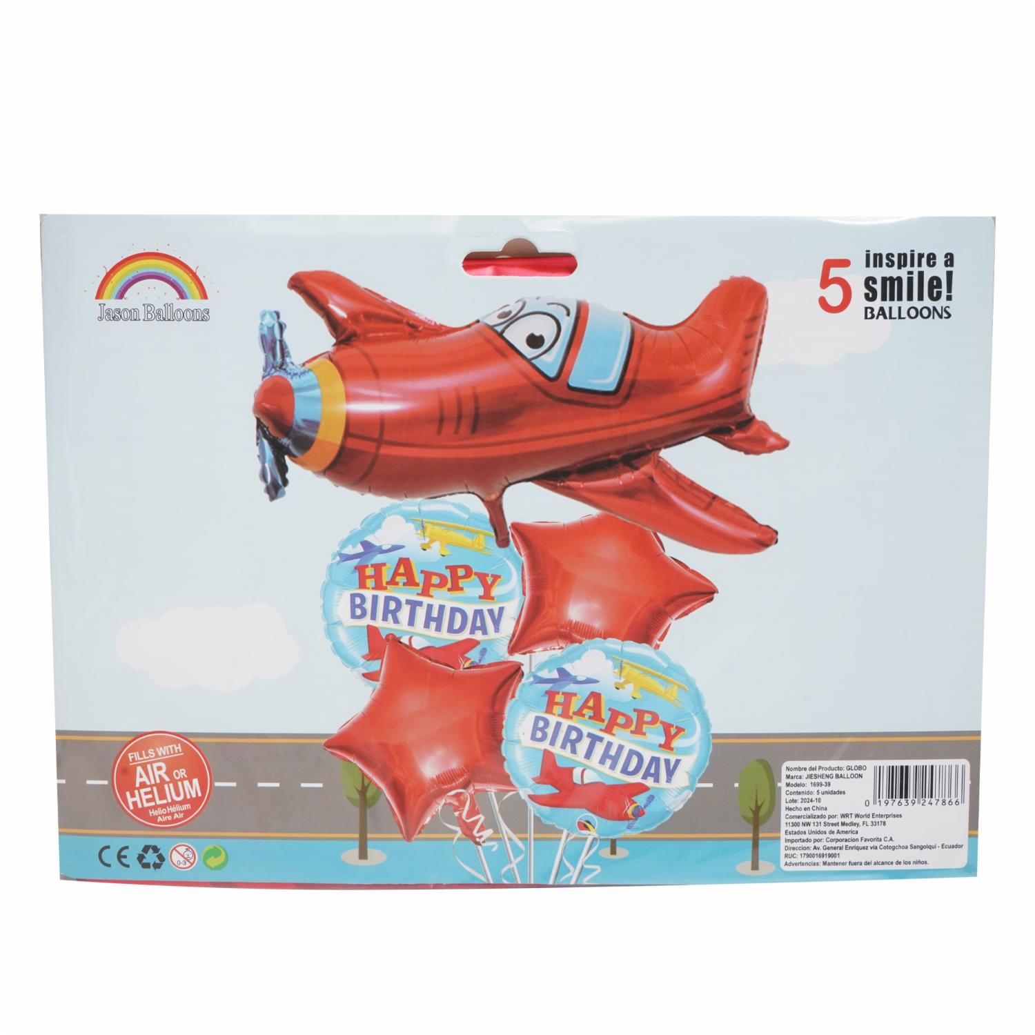 Globo Fiesta Avión JASON BALLOONS X 5 Uds
