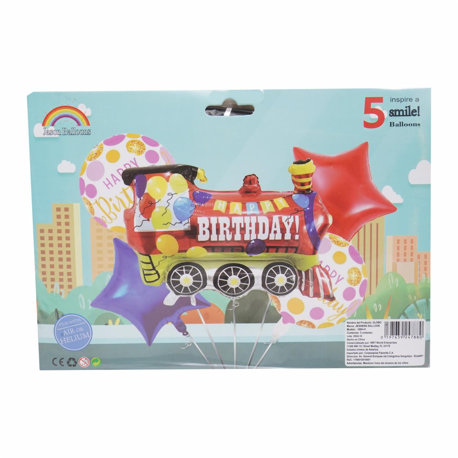 Globo Fiesta Tren JASON BALLOONS X 5 Uds