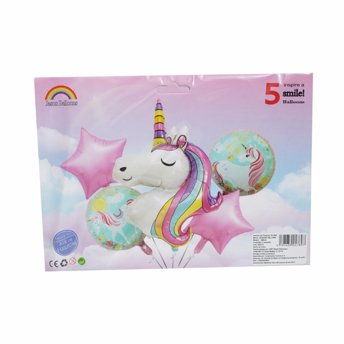 Globo Fiesta Unicornio JASON BALLOONS X 5 Uds