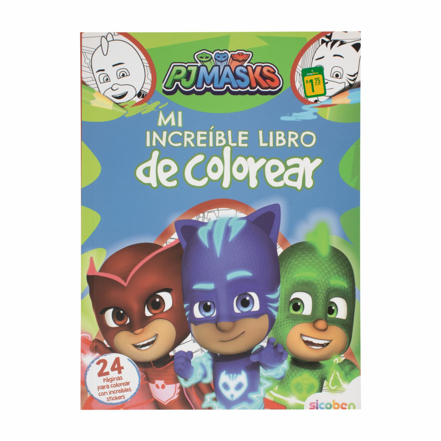 Libro Infantil Pjmask Mi Increible Libro De Colorear Con Stickers Verde SICOBEN 24 Páginas