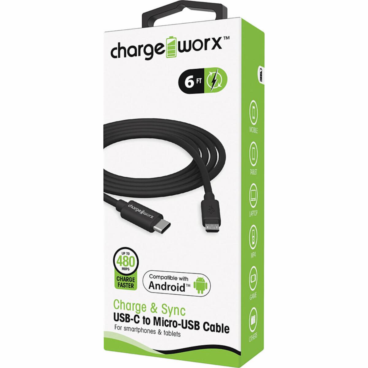 Micro Usb a usb c CHARGE WORX 6 ft