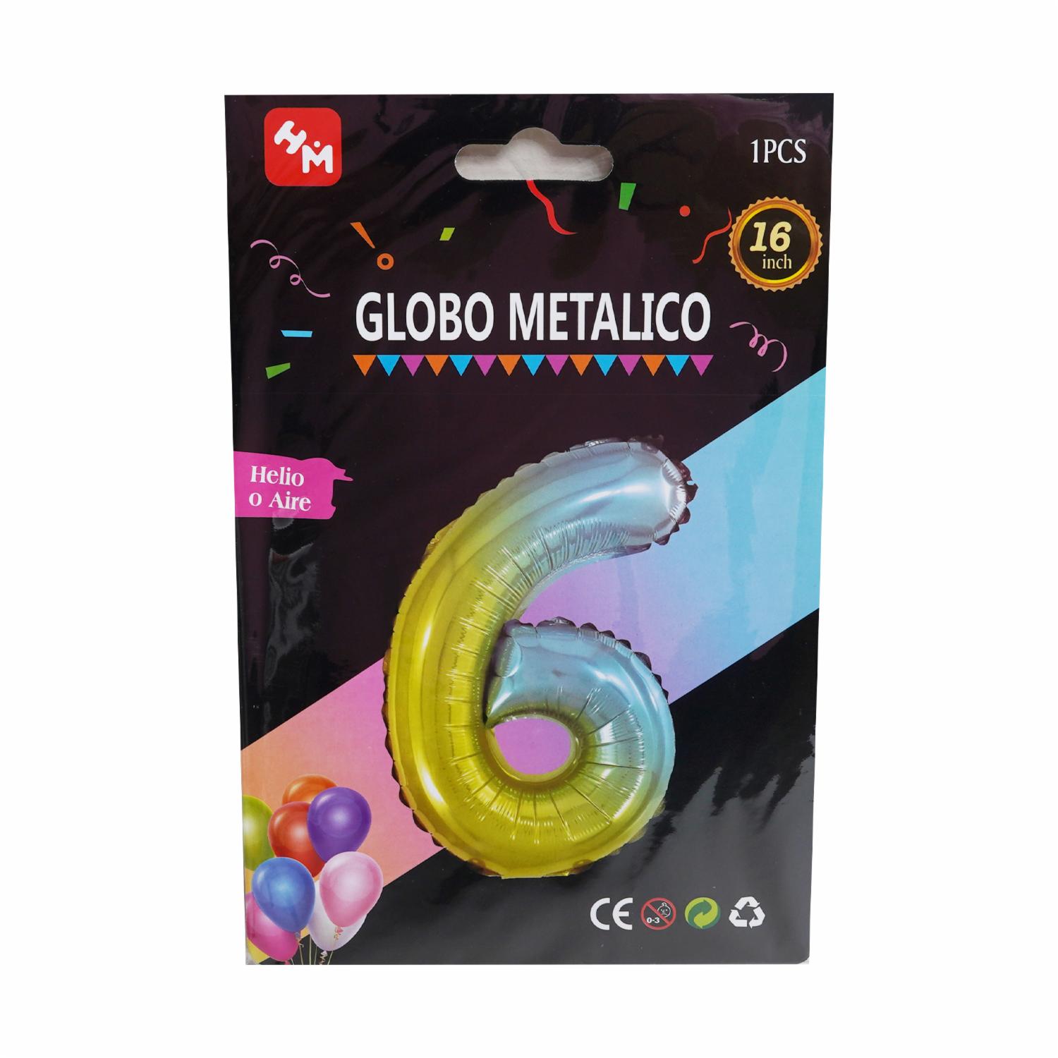 Globo Metálico Multicolor Nro. 6 IMPORTADORA CUMPLEAÑOS 16″