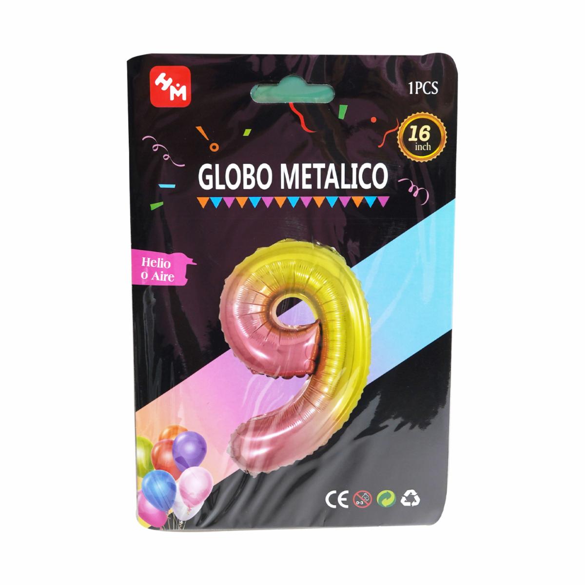 Globo Metálico Multicolor Nro. 9 IMPORTADORA CUMPLEAÑOS 16″