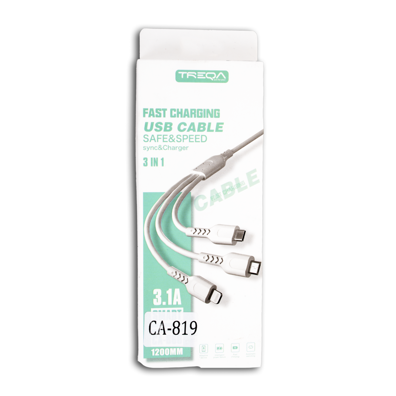 Cable Plano 3 En 1 Modelo Ca-819 Blanco TREQA 120 Cm