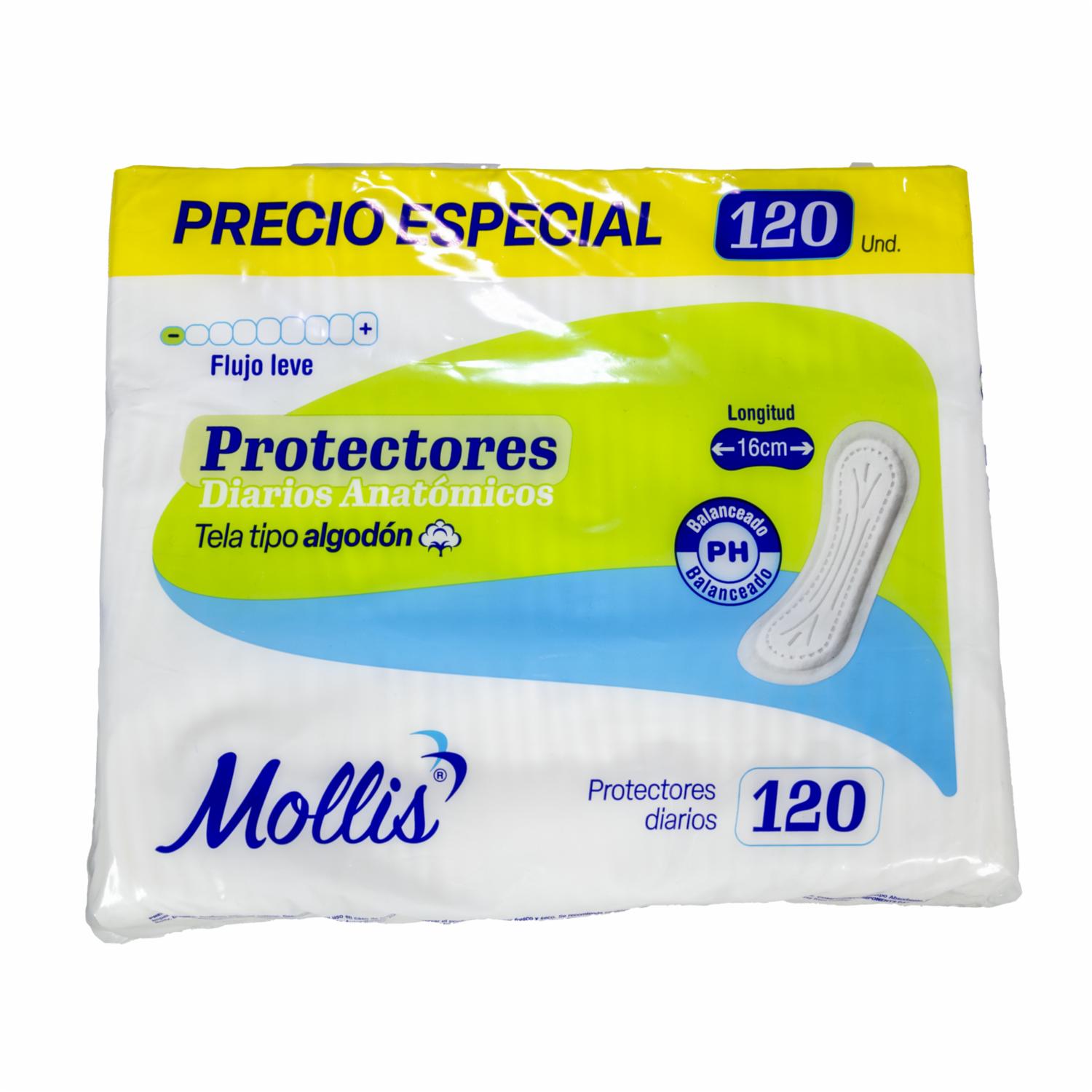 Protector Diario Anatómico Tela Tipo Algodón 16 Cm MOLLIS X 120 Uds