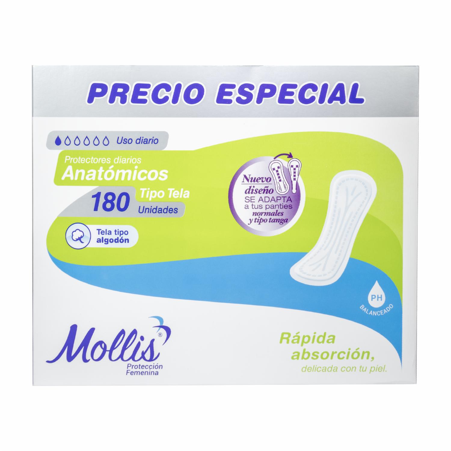Protector Diario Anatómico Tipo Tela 2 Estilos MOLLIS X 180 Uds