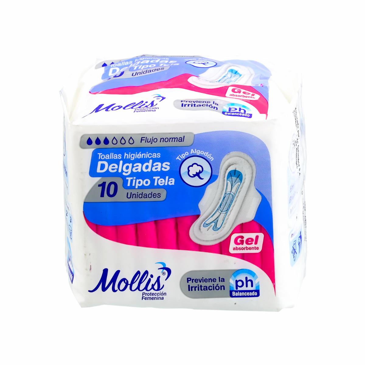 Toalla Higiénica Delgada Tela Tipo Tela Flujo Normal MOLLIS X 10 Uds