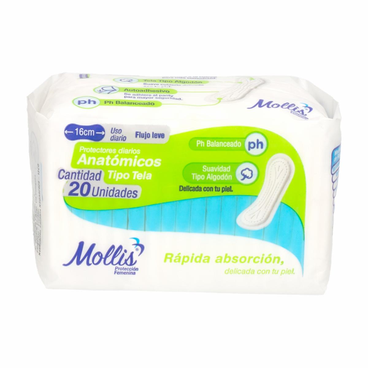 Protector Diario Anatómico Tipo Tela 16 Cm MOLLIS X 20 Uds