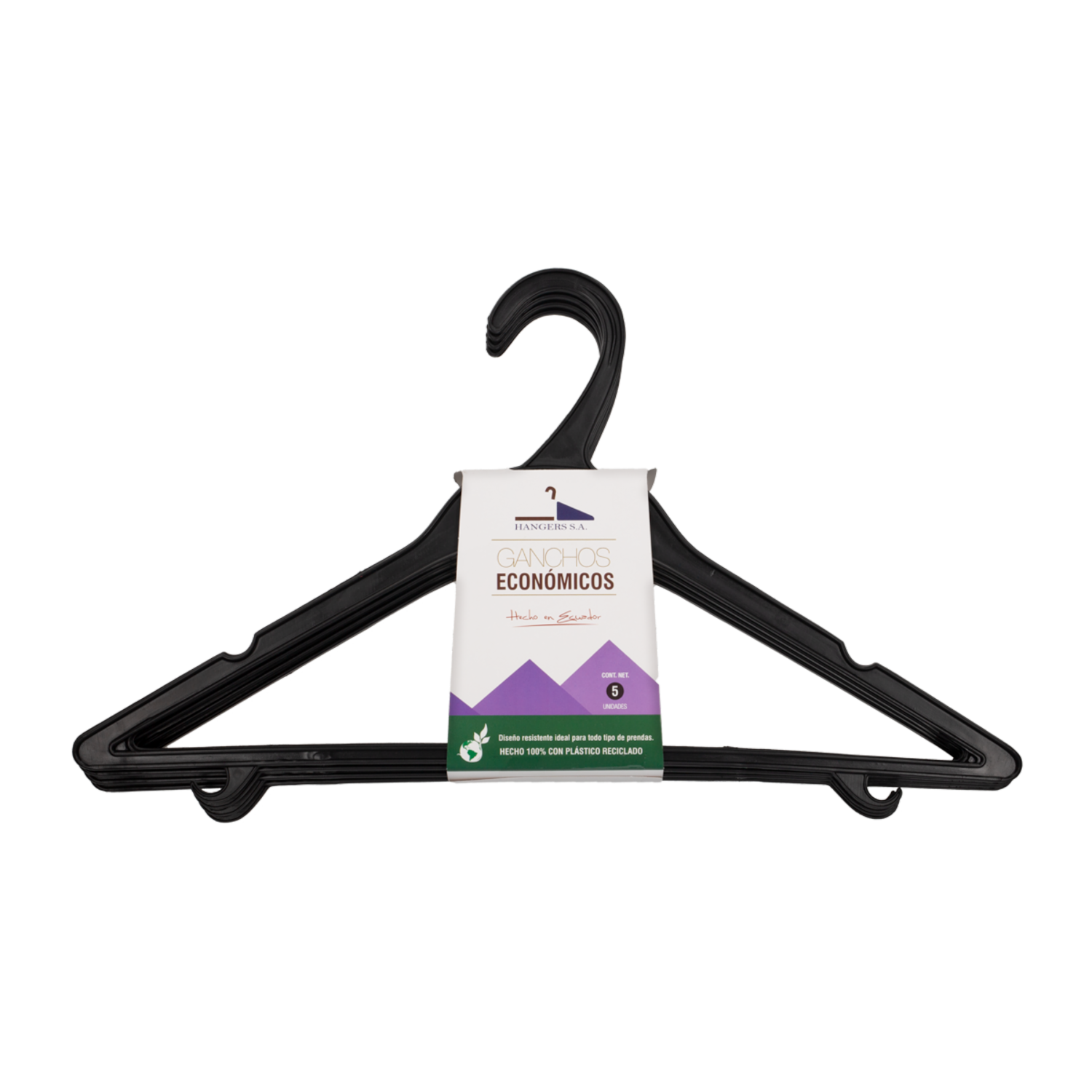 Armador Para Ropa Plástico Económico Color Negro HANGERS S.A. 1 X 5 Uds