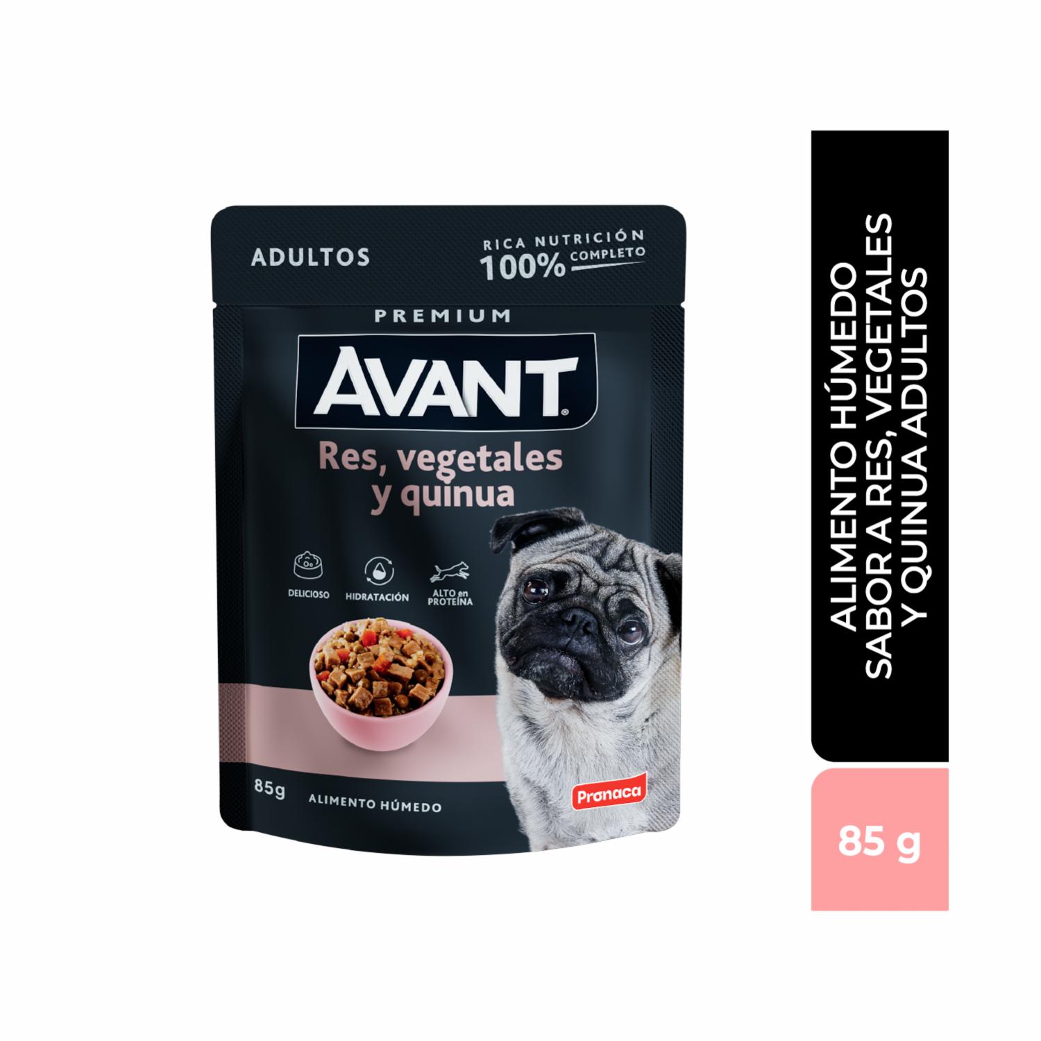 Alimento Húmedo Para Perros Adultos Con Res, Vegetales Y Quinua En Pouch AVANT 85 G