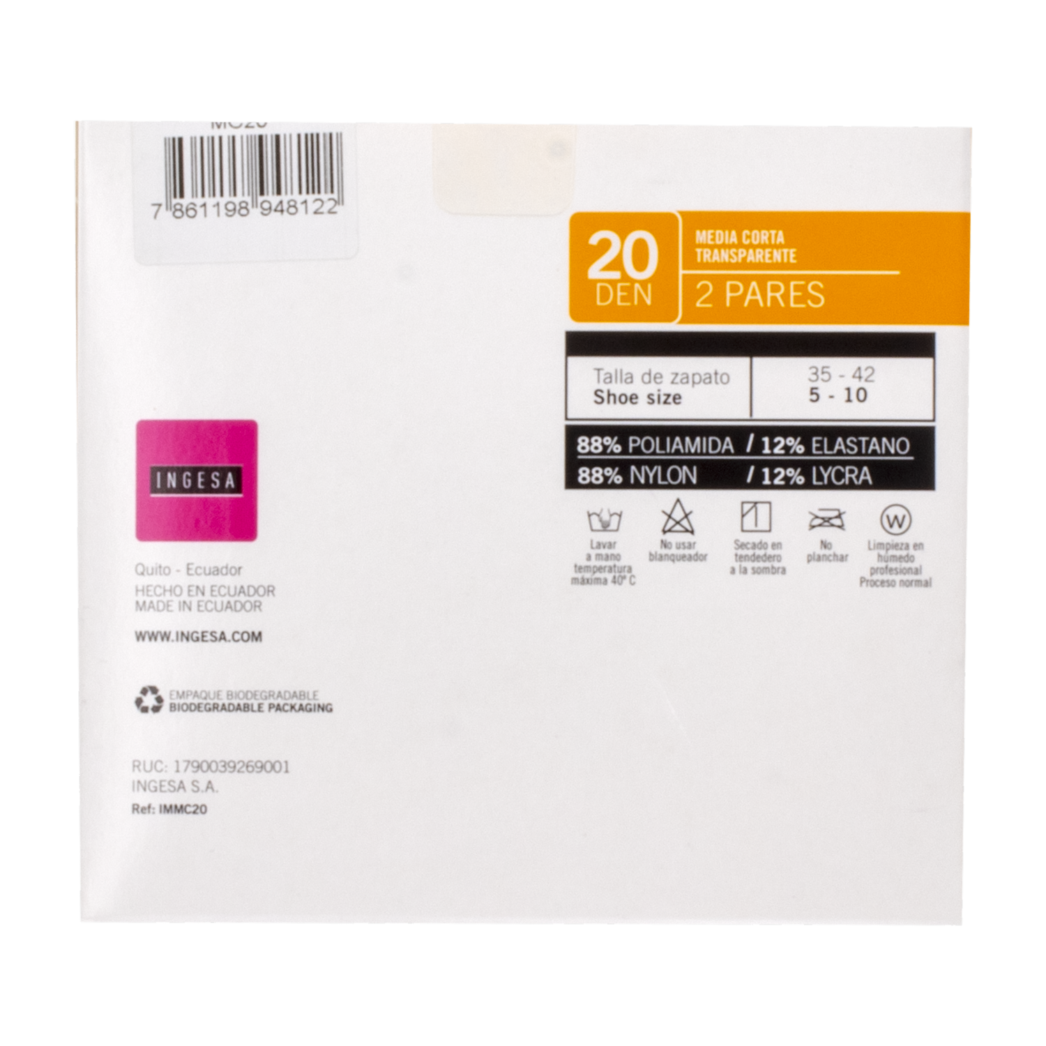 Medias Cortas Lycra Transparente Eurocolor 20 Den INGESA