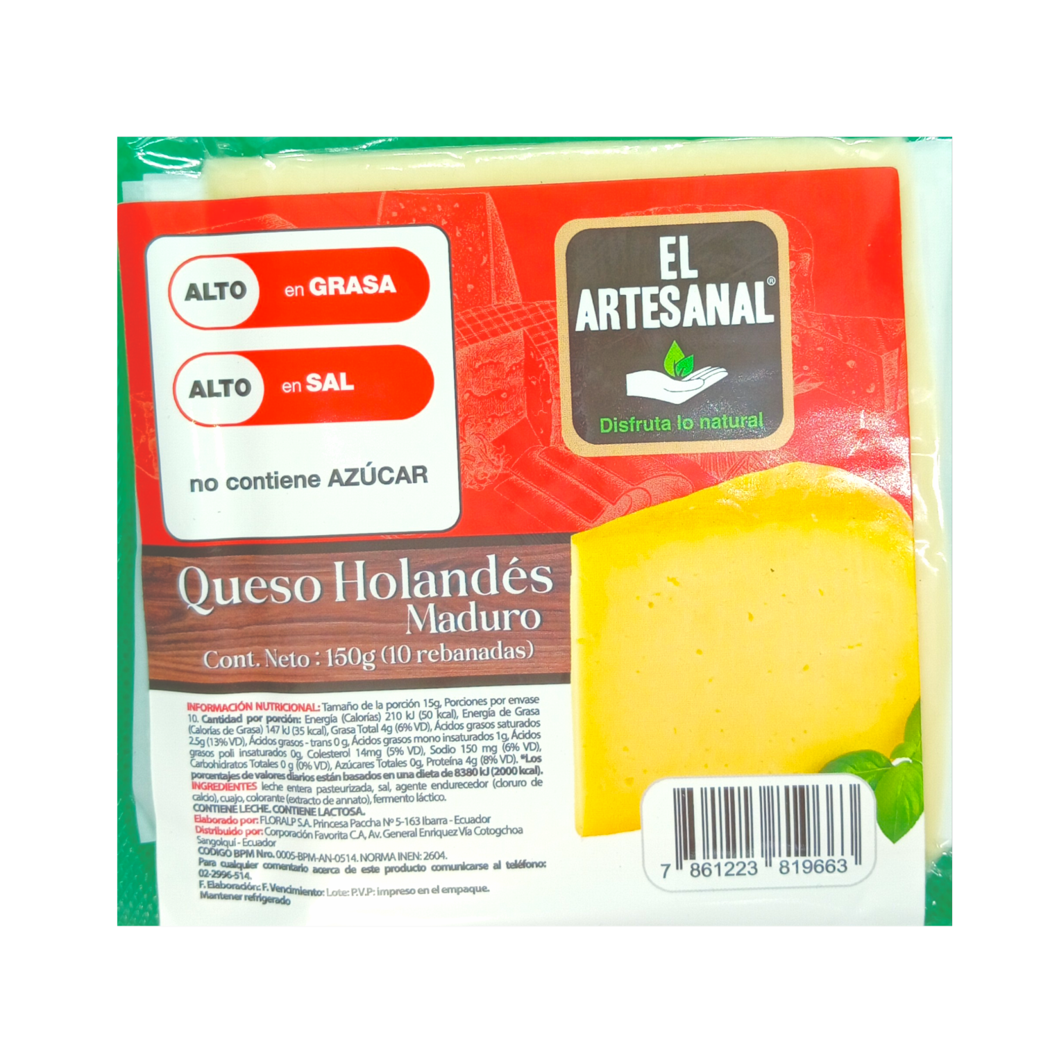 Queso Holandés Rebanado EL ARTESANAL 150 G