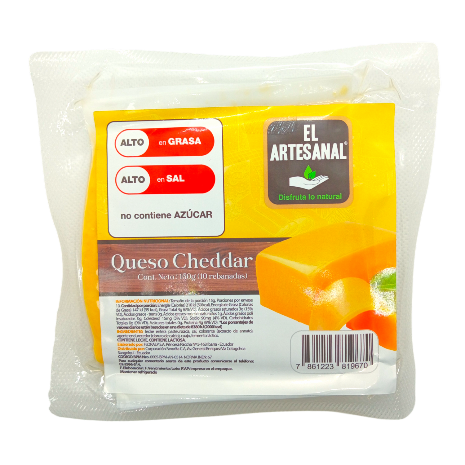 Queso Cheddar Rebanado EL ARTESANAL 150 G