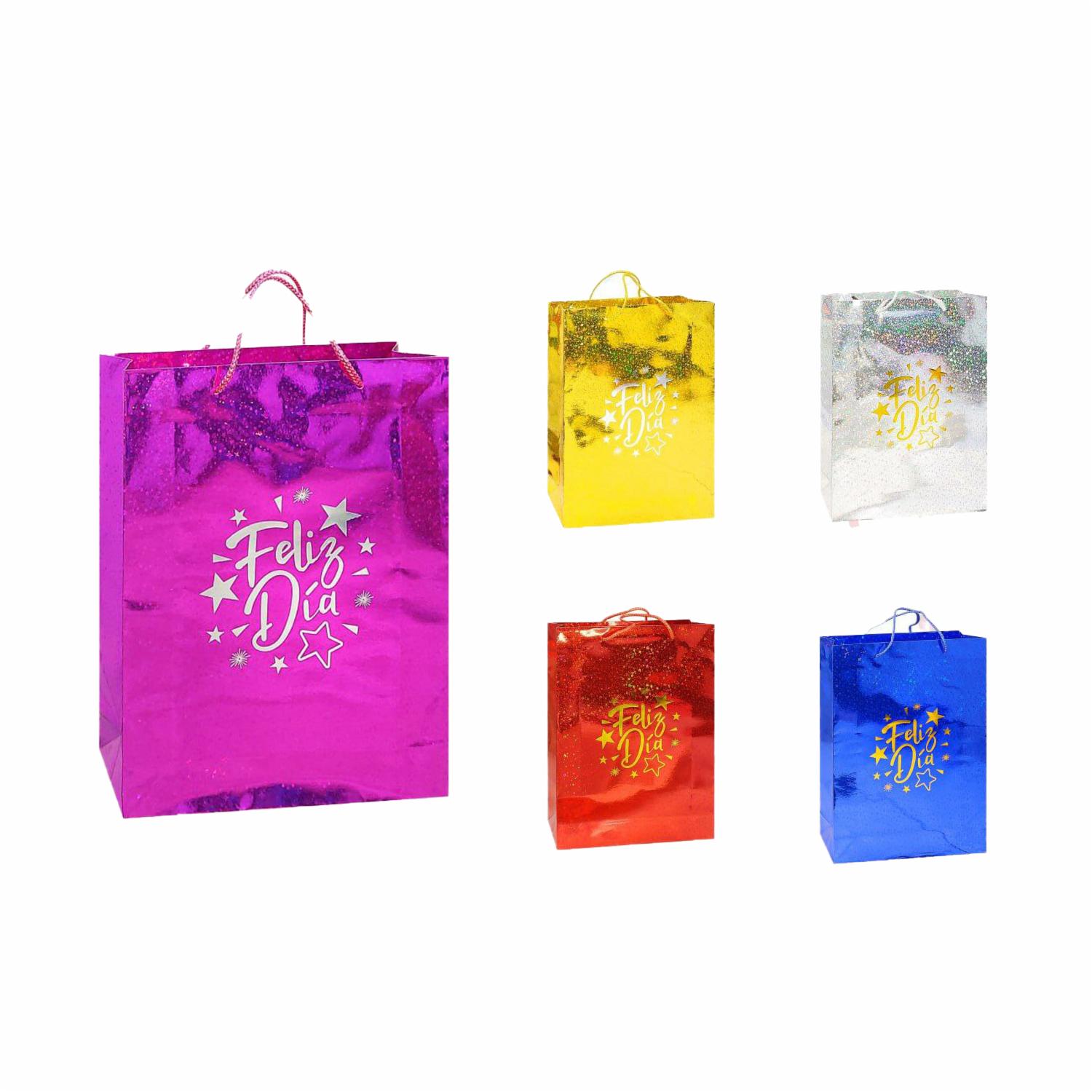 Funda De Regalo Holográfica Feliz Dia Pequeña Varios Colores HOLIDAY’S 18 X 22 cm