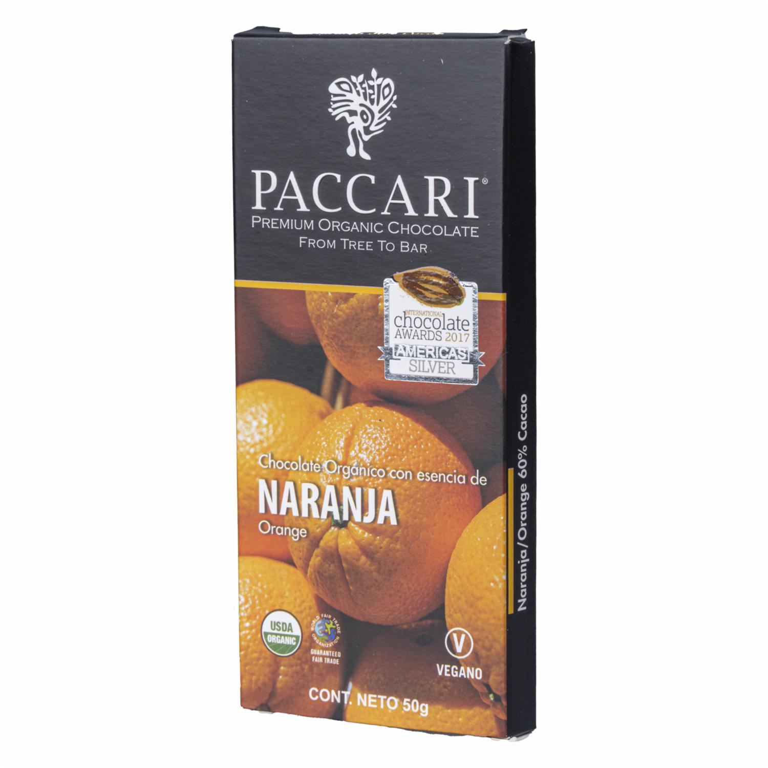 Chocolate Con Naranja Orgánico PACCARI Barra