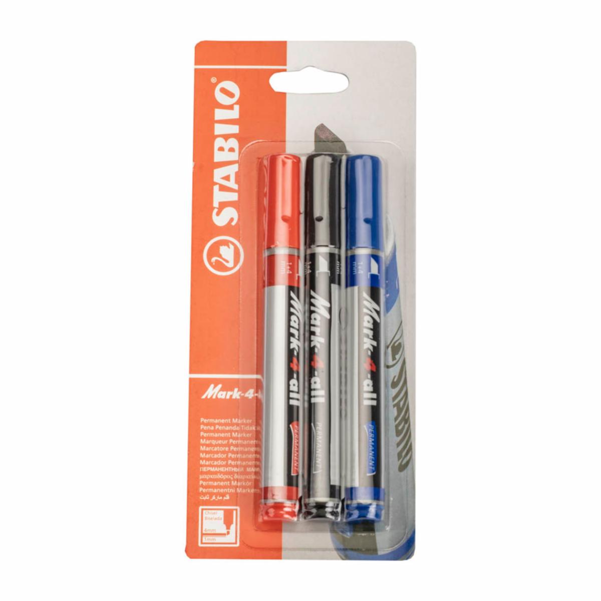 Marcador Permanente Azul Negro Rojo STABILO Ecopack 3 Uds