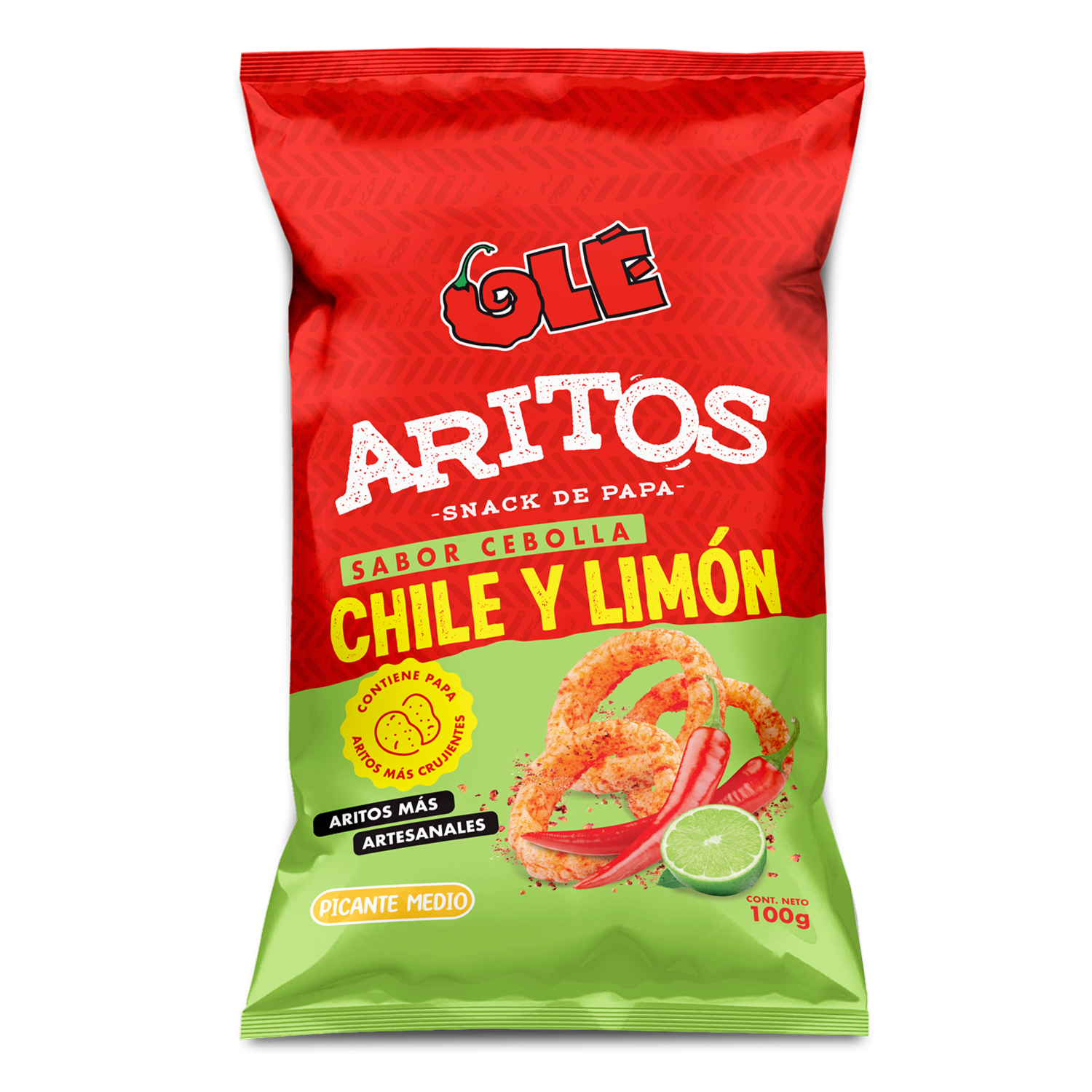 Aritos De Cebolla Sabor A Chile Y Limón OLÉ 100 G