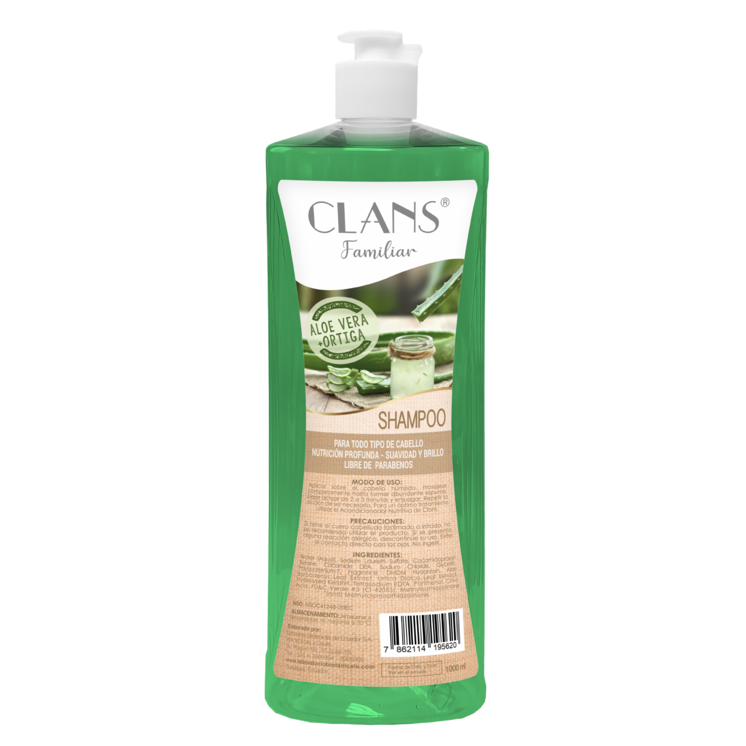 Shampoo De Cabello Aloe Vera Y Ortiga CLANS 1000 Ml