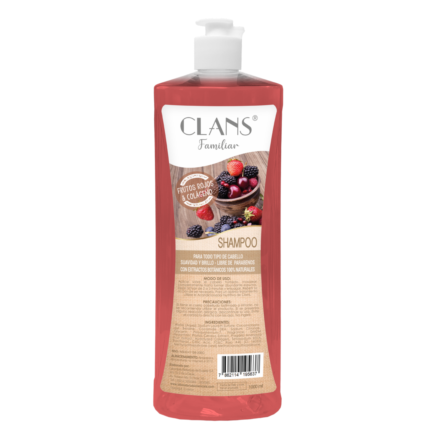 Shampoo De Cabello Frutos Rojos Y Colágeno CLANS 1000 Ml