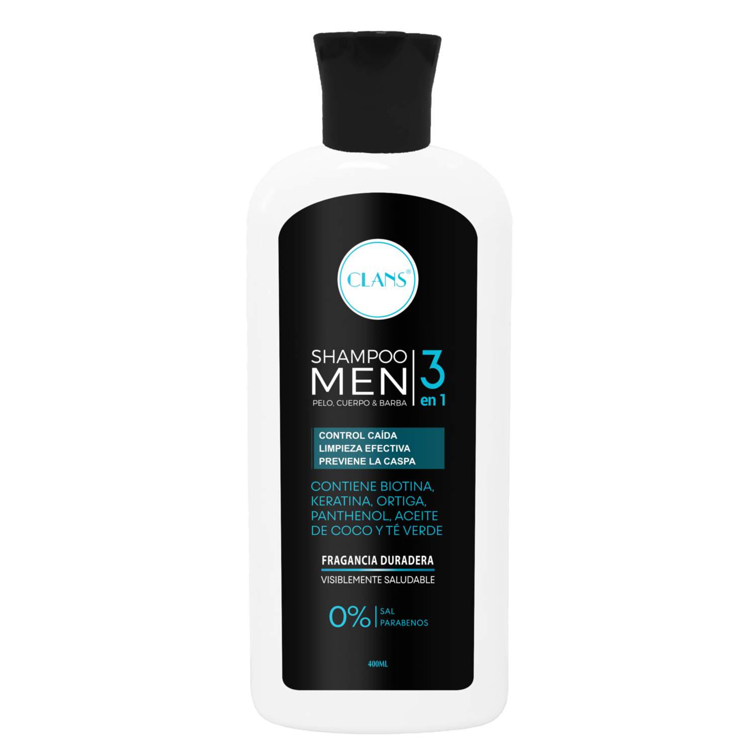 Shampoo De Cabello Men 3 En 1 Pelo Cuerpo Y Barba CLANS 400 Ml