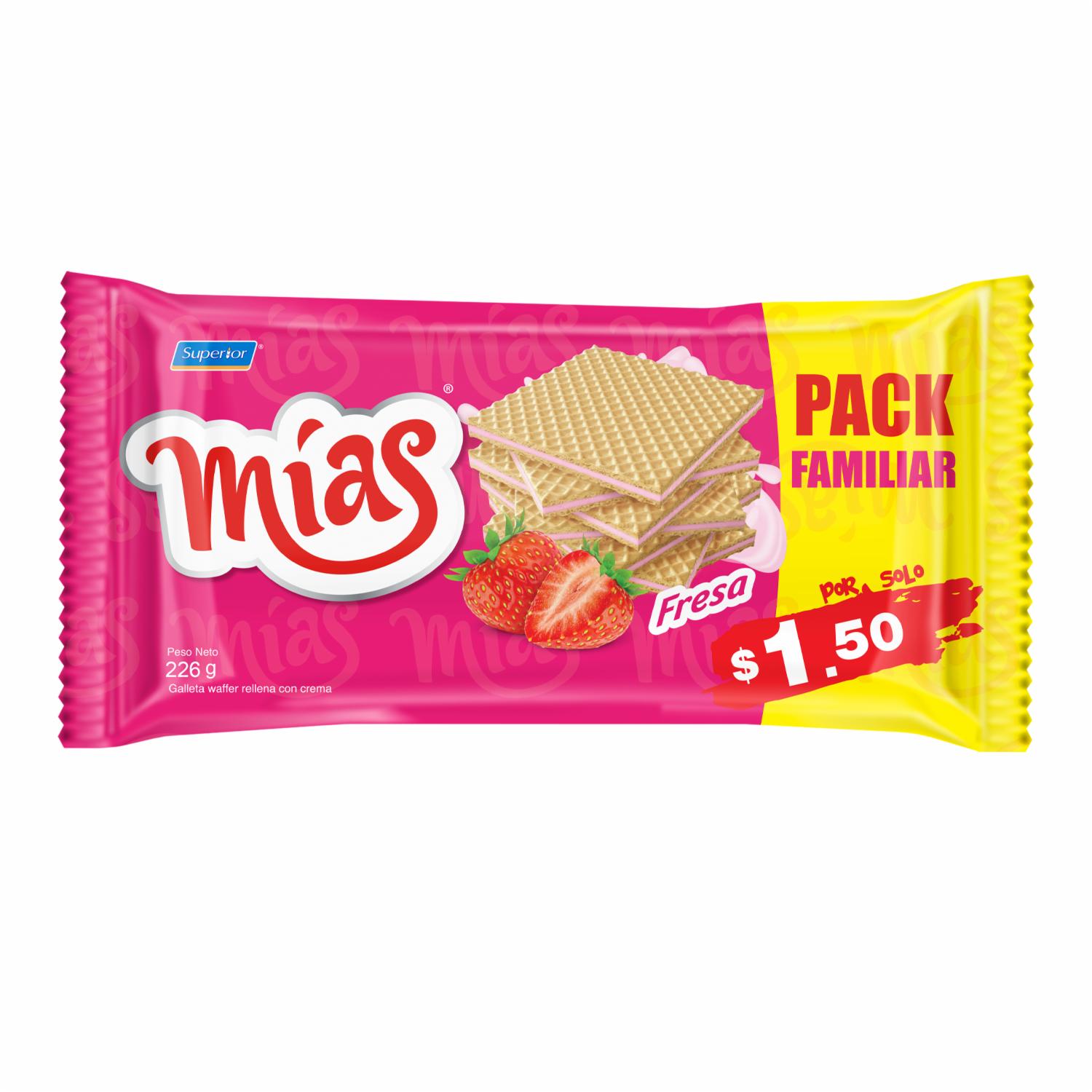Galletas Dulces Waffer Sabor A Fresa MÍAS 226 G