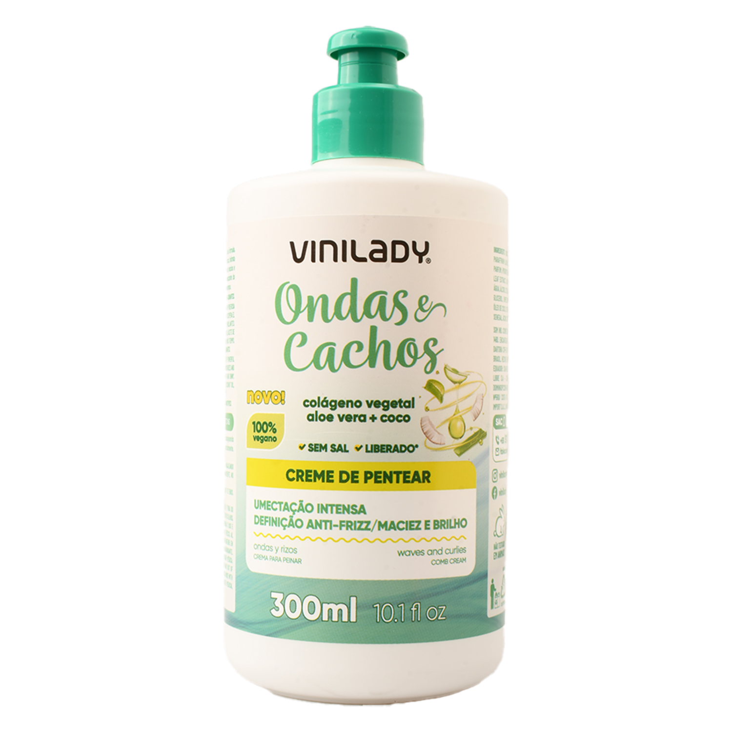 Crema Para Peinar Ondas & Cachos Colágeno Vegetal + Aloe Vera + Coco VINILADY 300 Ml