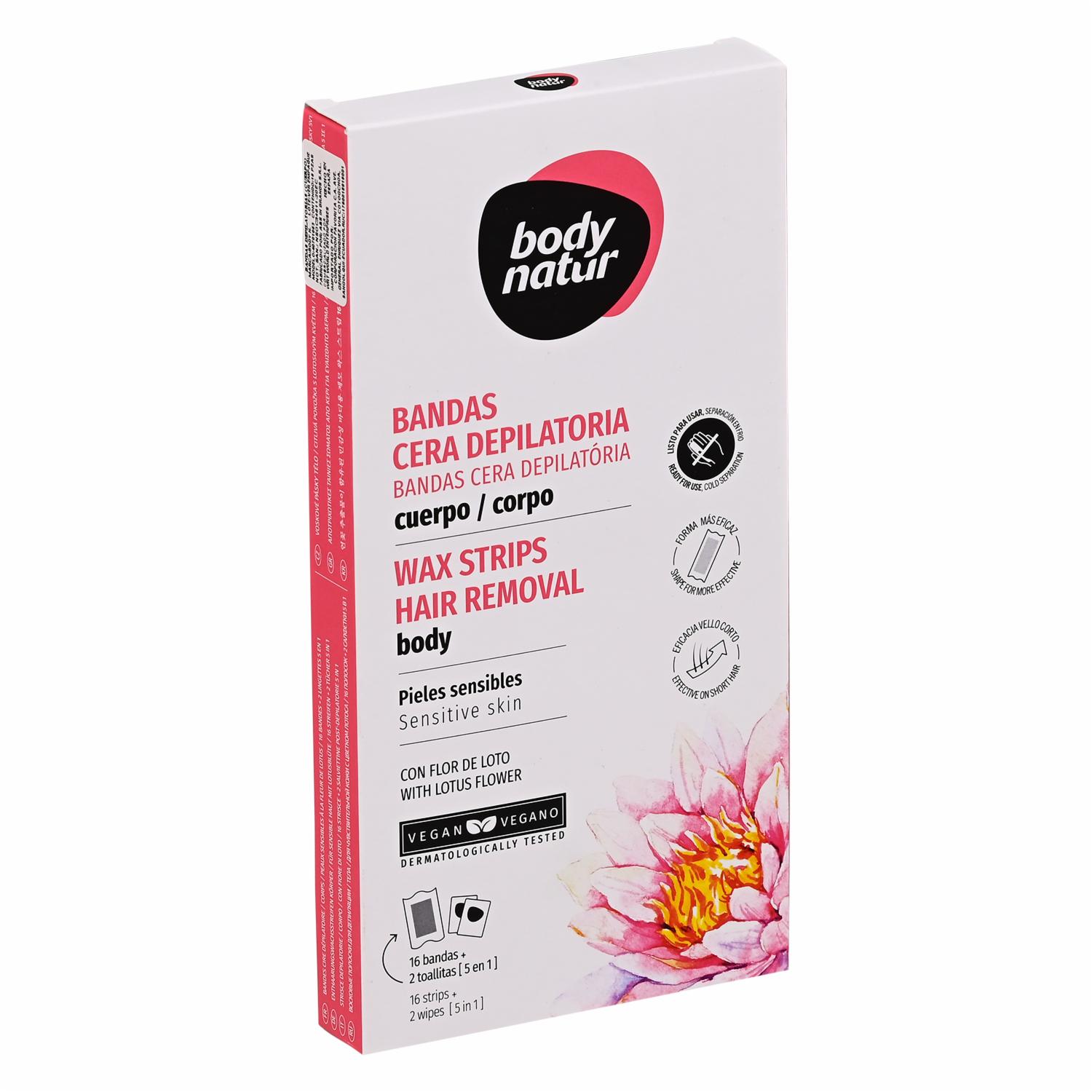 Bandas Depilatorias Piel Sensible Con Flor De Loto BODY NATUR 16 Uds