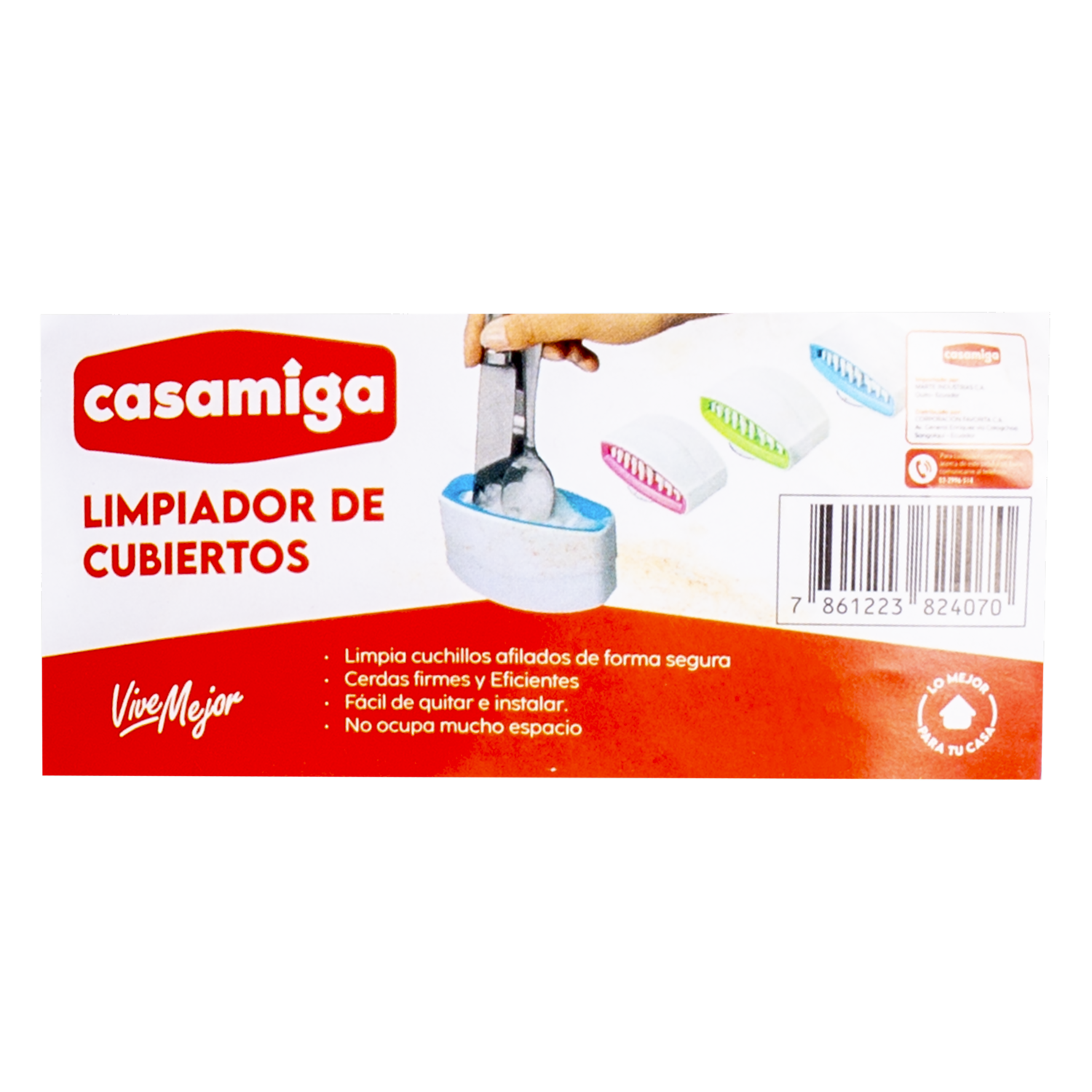 Limpiador De Cubiertos Plástico Con Cerdas CASAMIGA 11 x 6.5 Cm