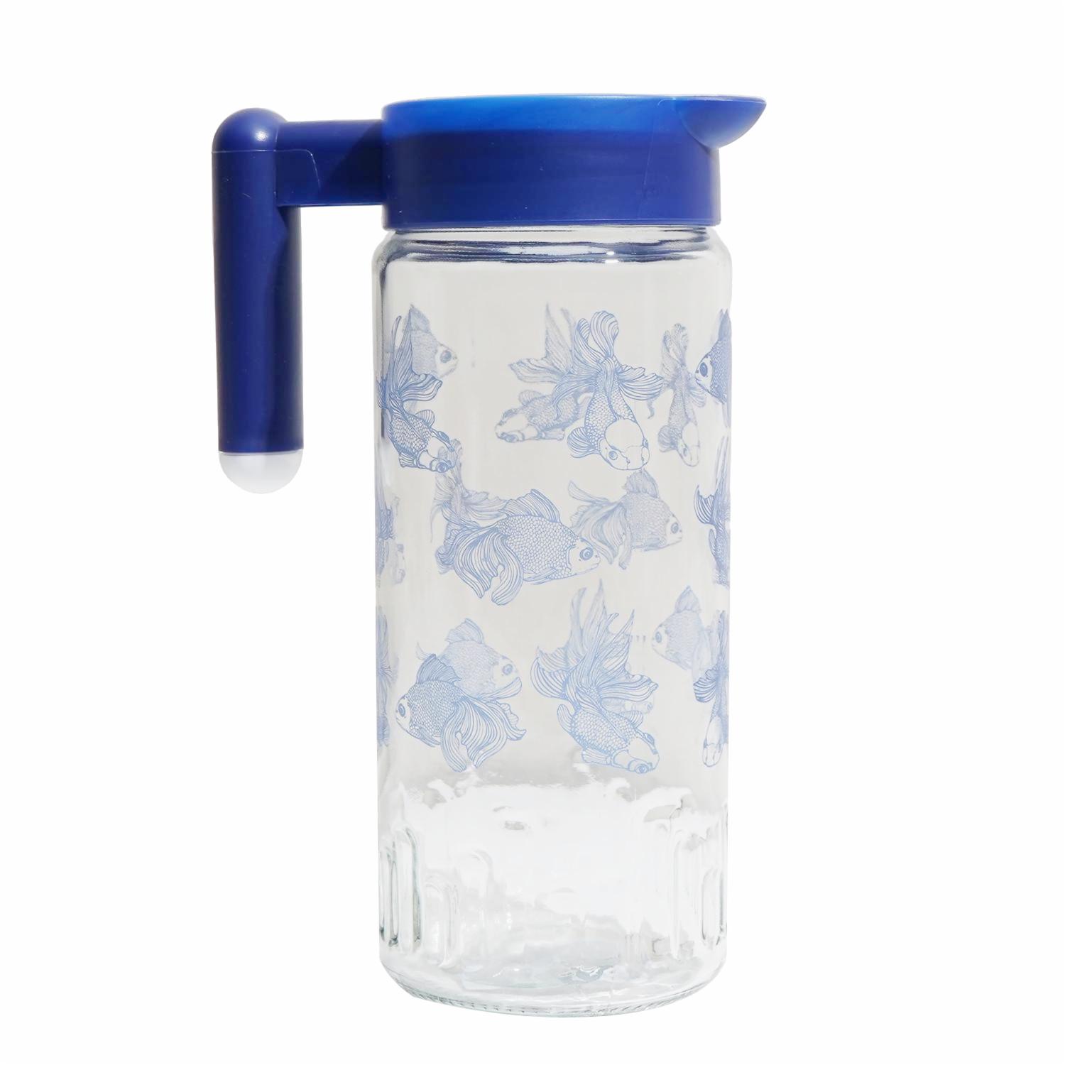 Jarra De Vidrio Diseño Peces HEREVIN Azul