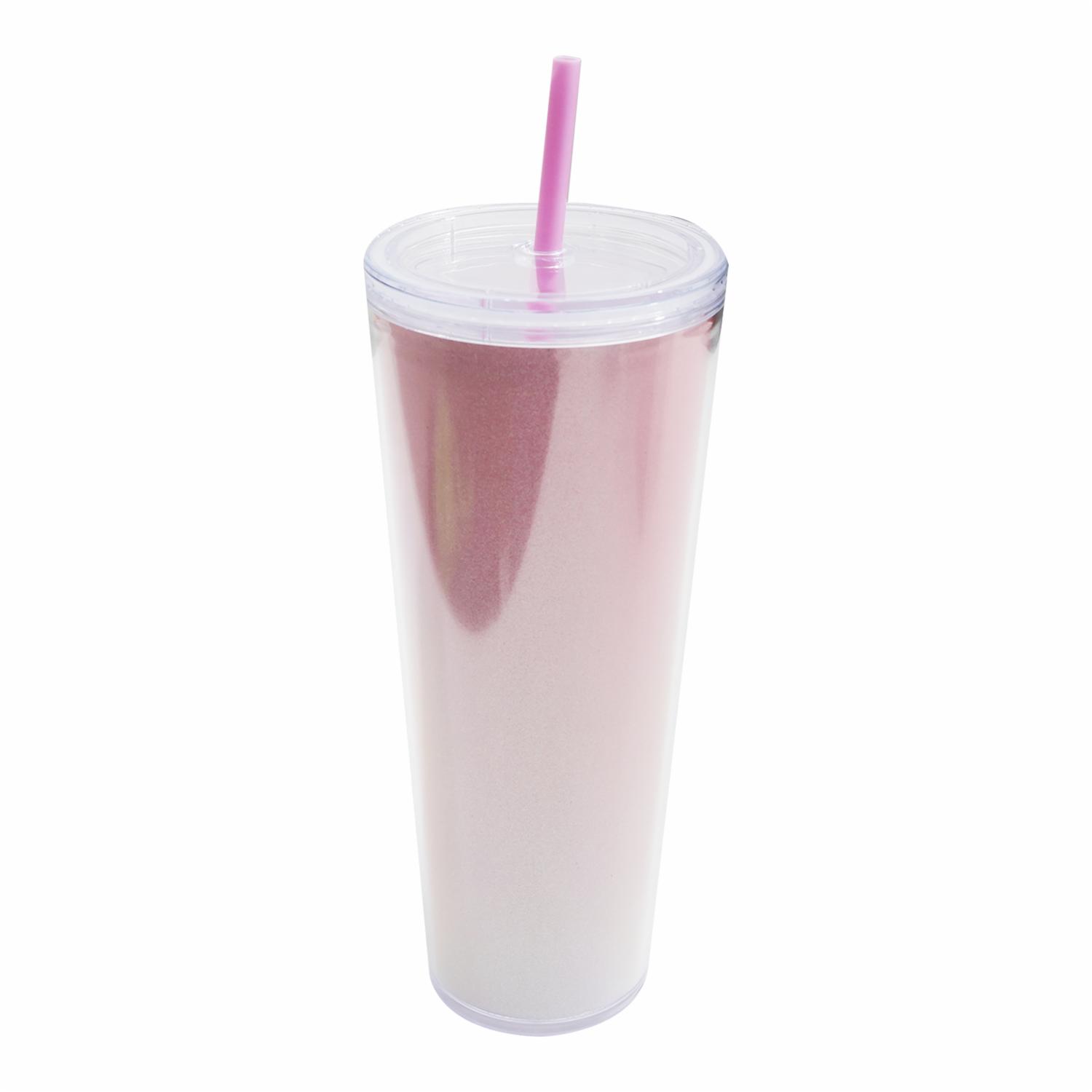 Vaso Alto Metalizado Con Tapa Y Sorbete FREE HOME Plástico