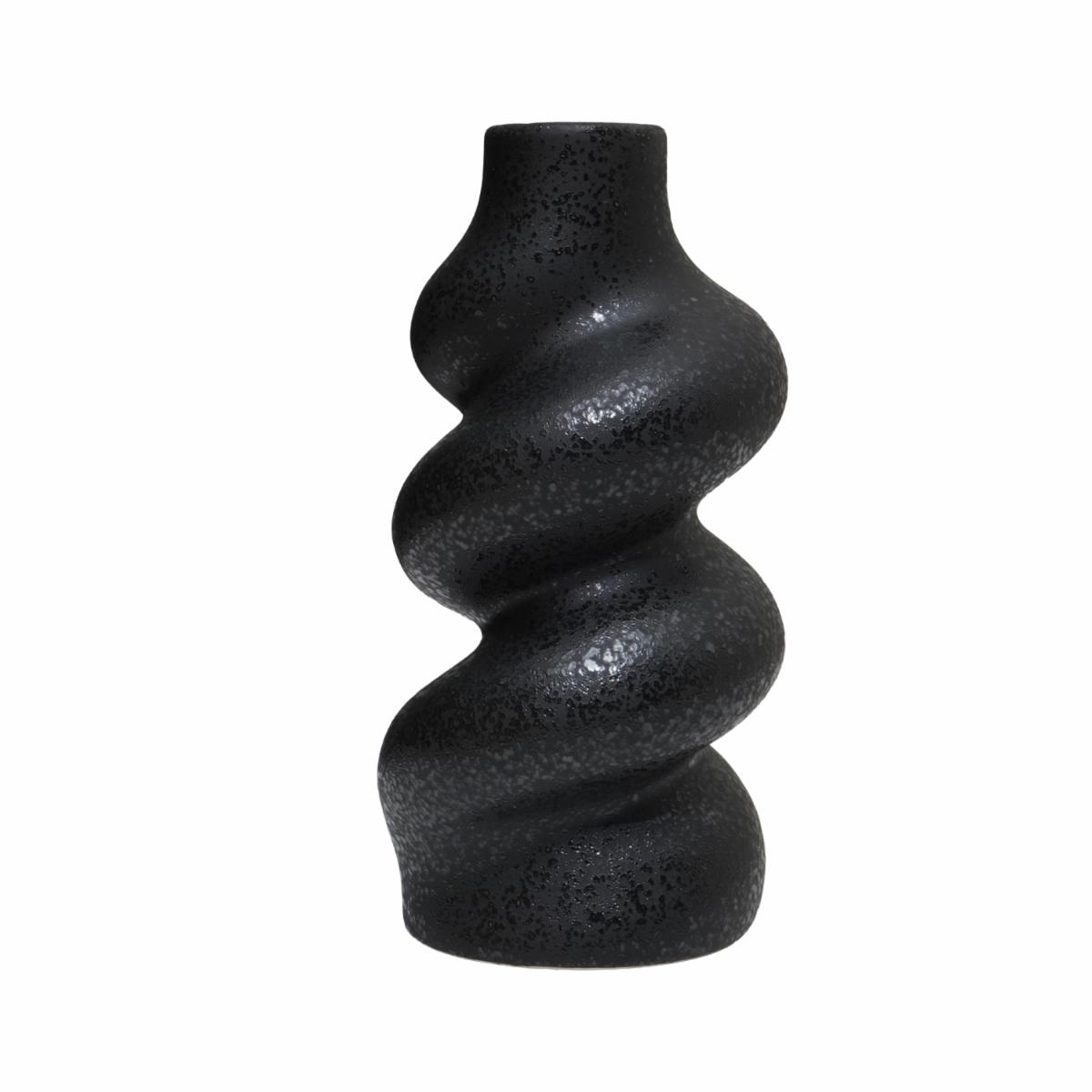 Florero Decorativo Negro Ondas SHUNDA 10X10X19.5 Cm