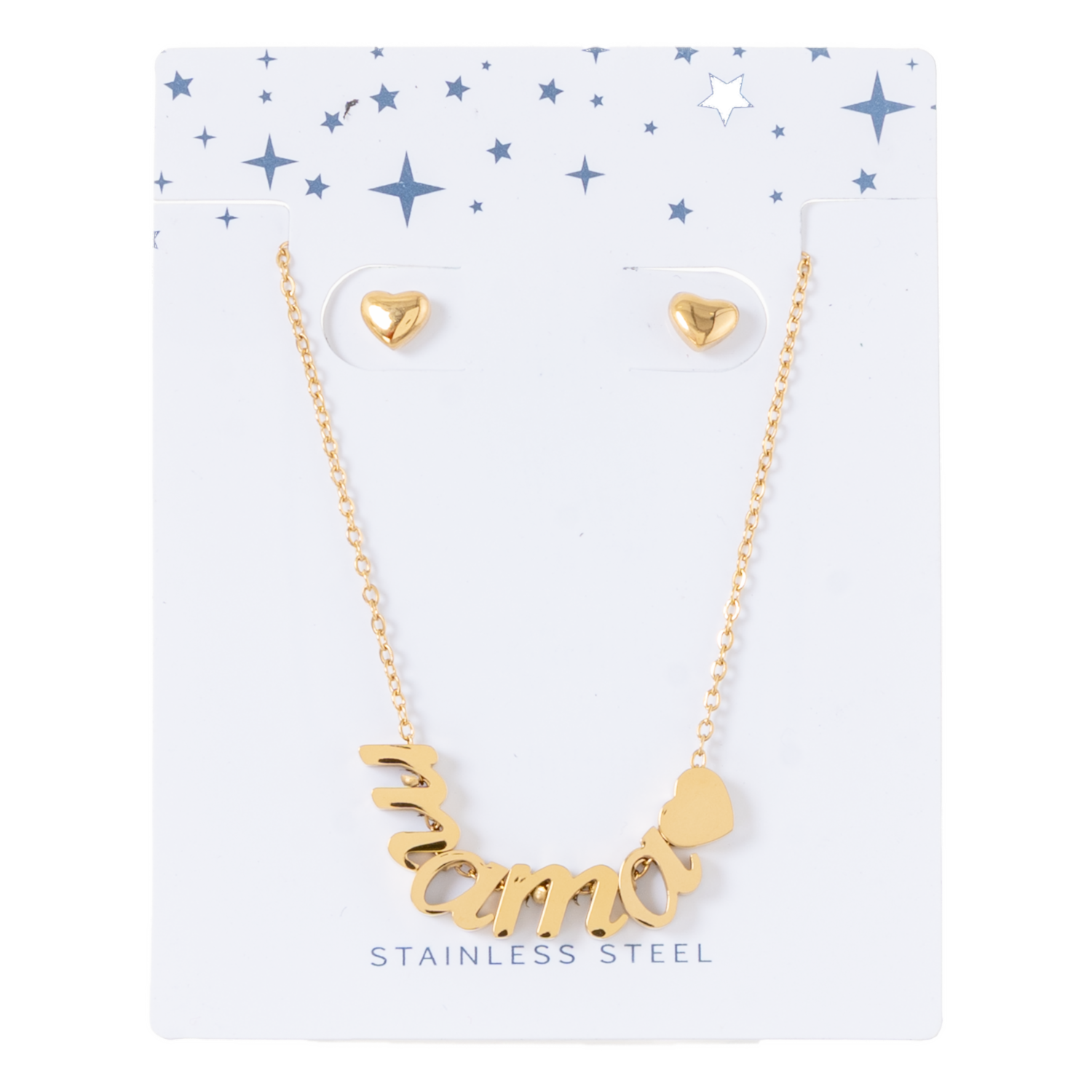 Juego De Bisutería Cadena Y Aretes Acero Inoxidable Diseño Mamá  Dorado TECNO STEEL 3 Piezas