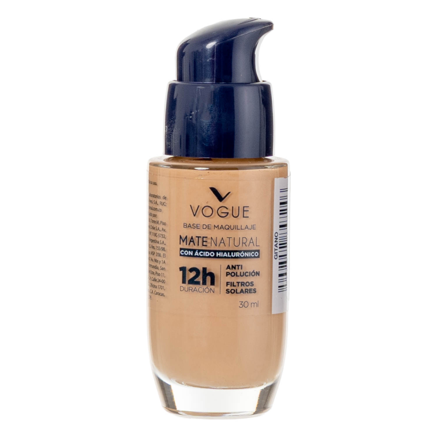 Base De Maquillaje Líquida Mate Natural Con Ácido Hialurónico Gitano VOGUE 1 U