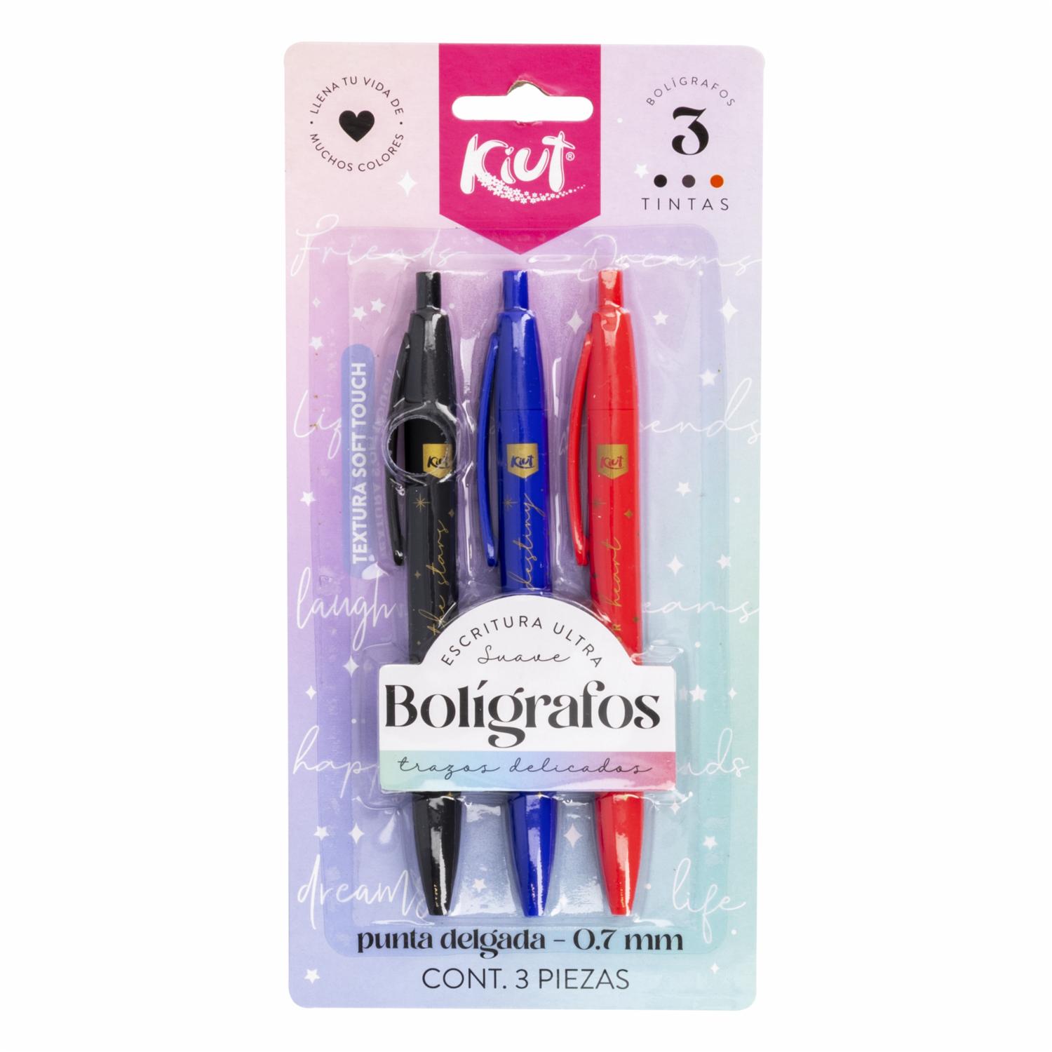 Bolígrafos Punta Delgada 0,7 MM KIUT 3 Piezas