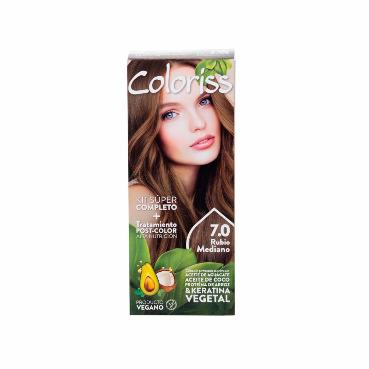 Tinte De Cabello Rubio Mediano 7.0 Con Tratamiento Post Color COLORISS Kit 50 G
