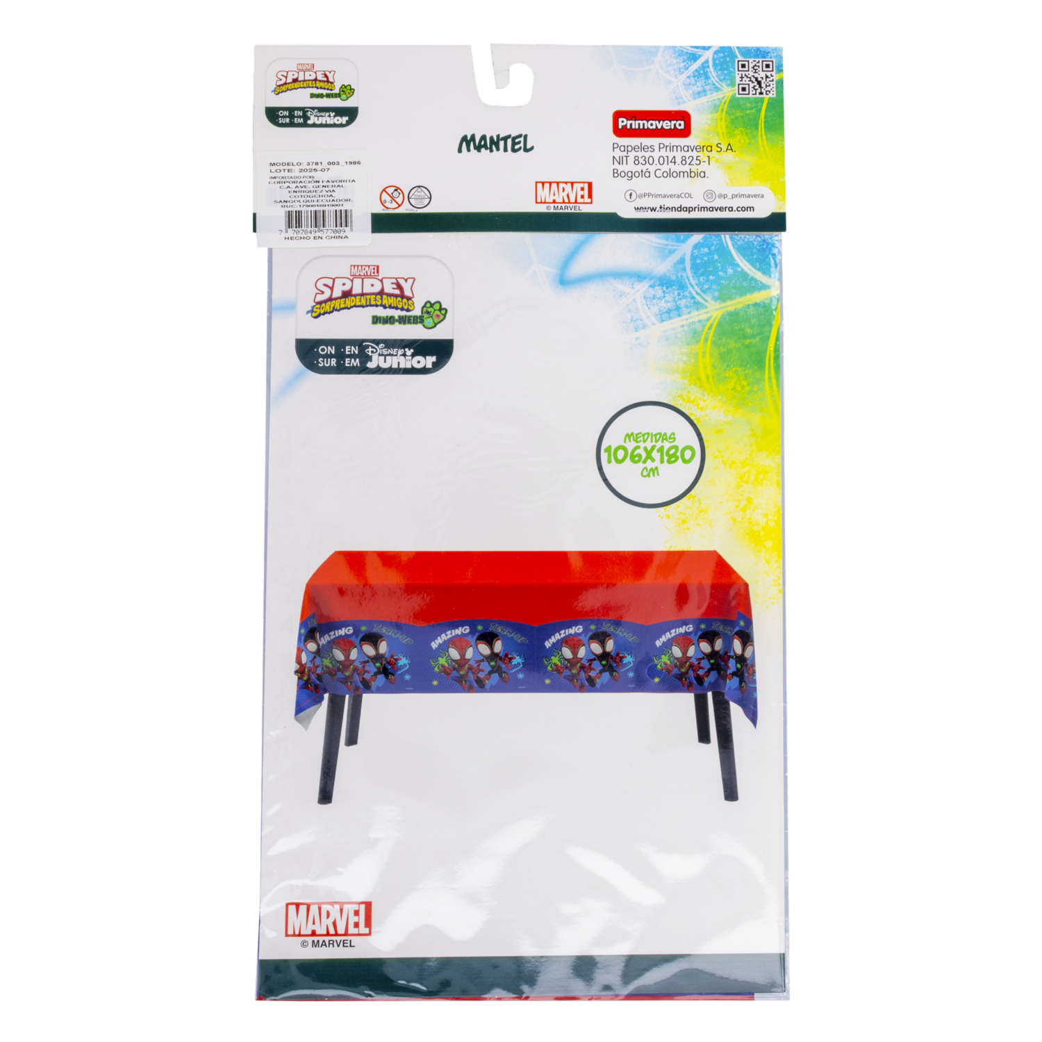 Mantel Rectangular Para Fiesta Diseño Spidey PRIMAVERA 106 Cm X 180 Cm
