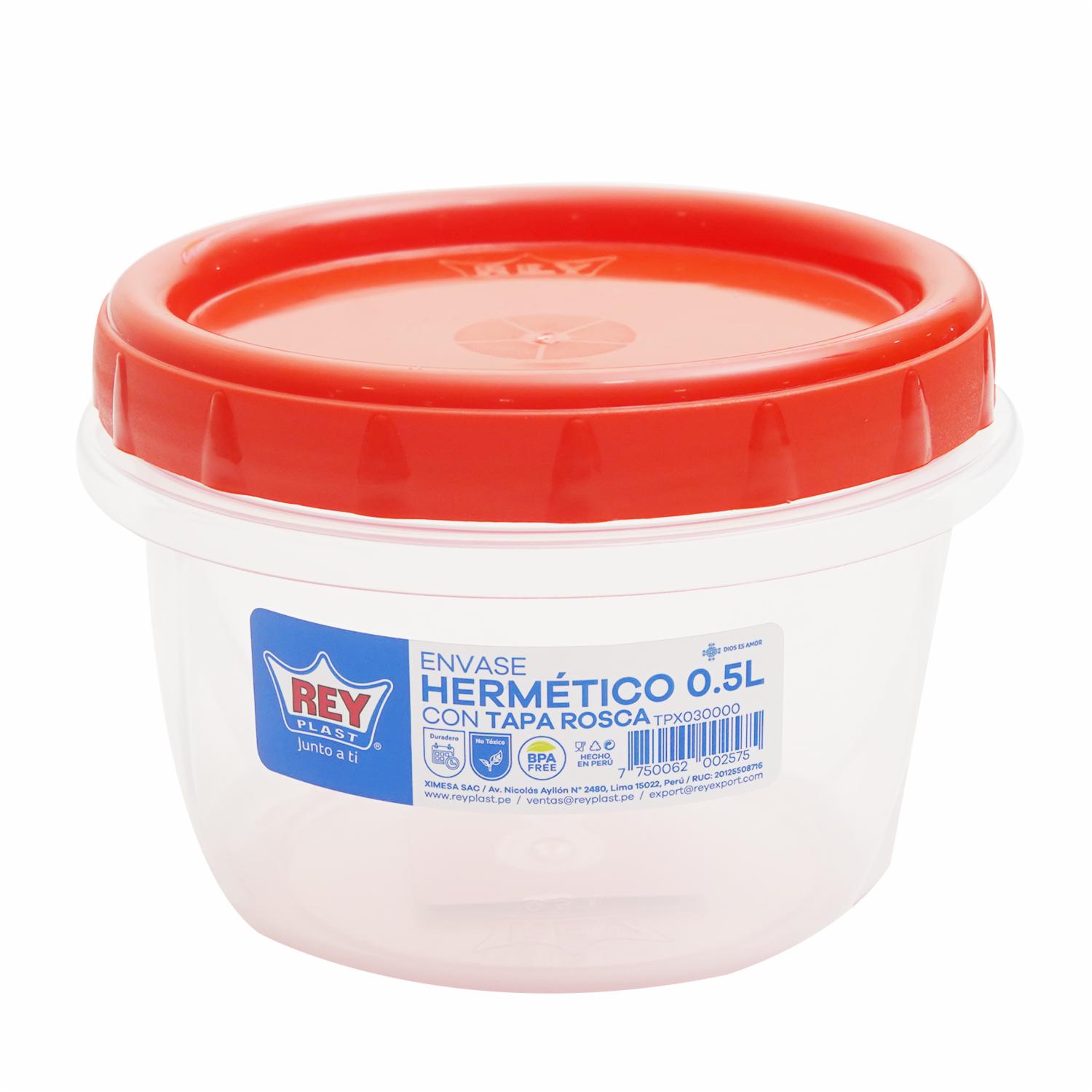 Envase Hermético Con Tapa  Rosca REY PLAST 500 Ml
