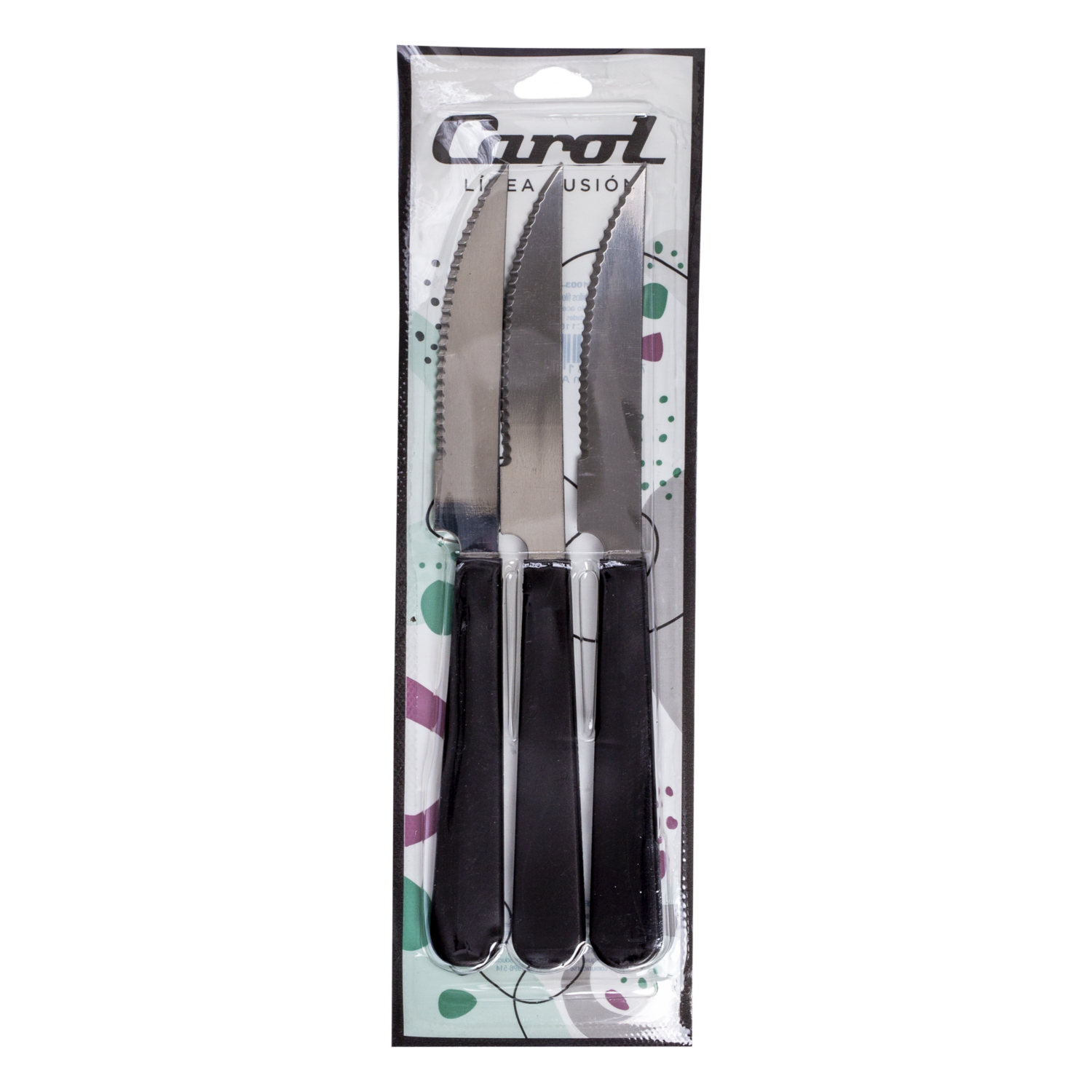 Set De Cuchillos De Mesa Mango Gris Oscuro CAROL X 3 Piezas