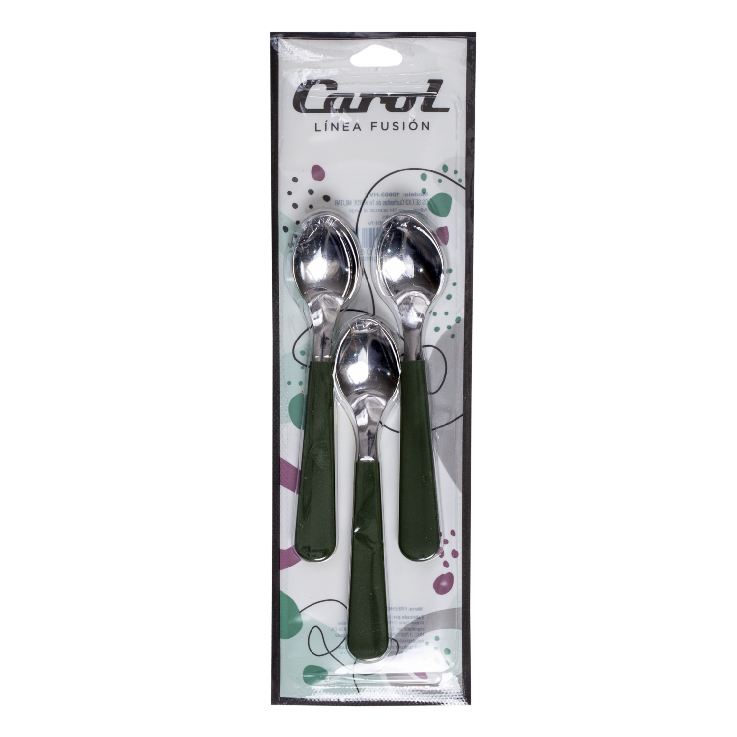 Set De Cucharitas De Te Mango Verde Militar CAROL X 3 Piezas
