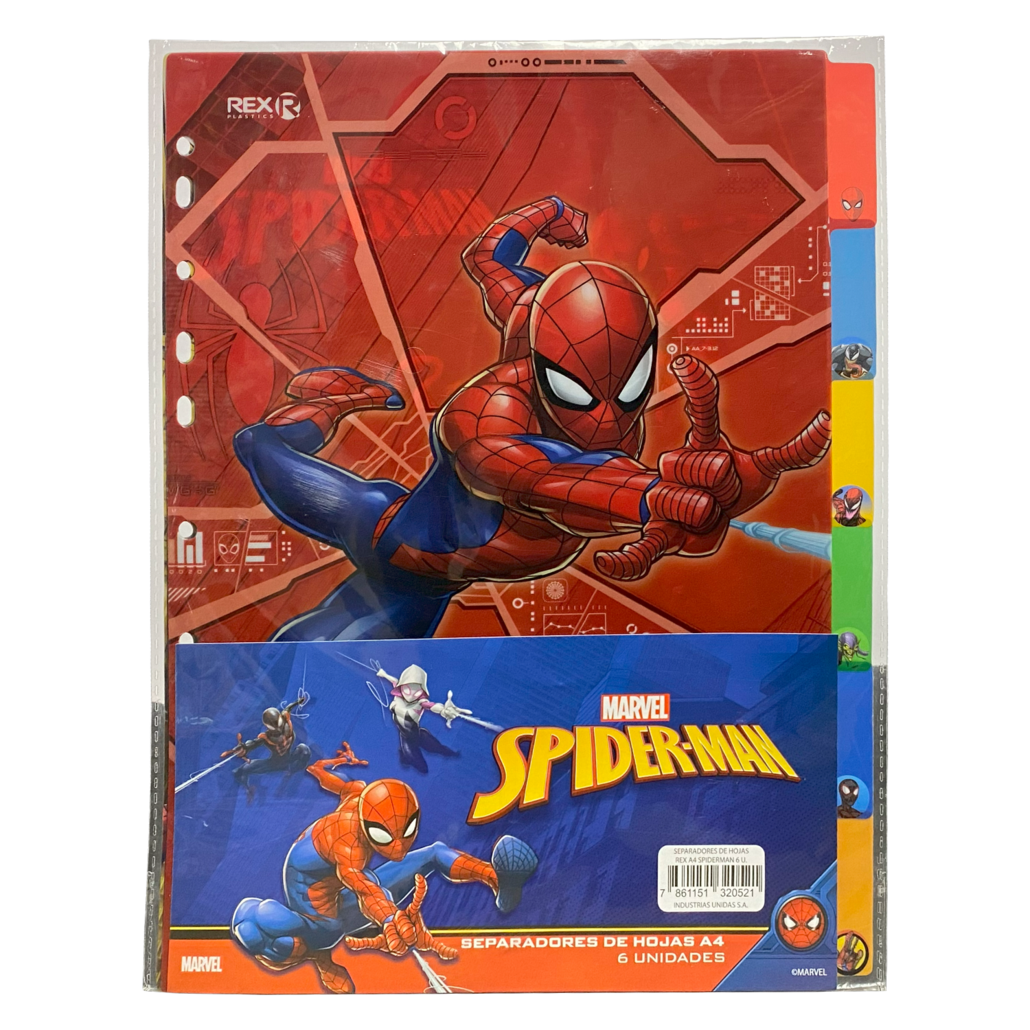 Separadores De Hojas Diseño Spiderman 6 Unidades REX PLASTICS A4